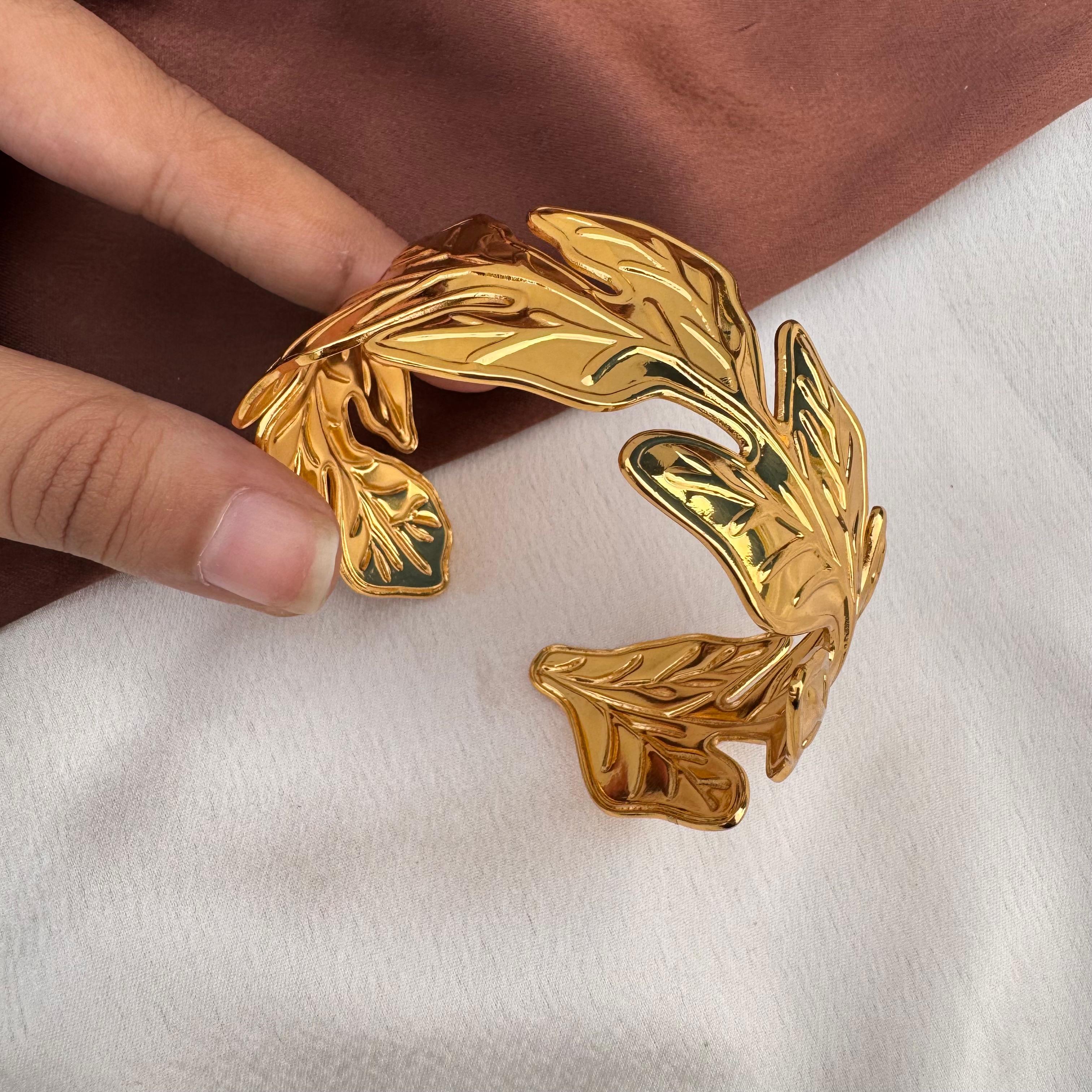 TFC Leaf Love Gold Plated Cuff Bracelet