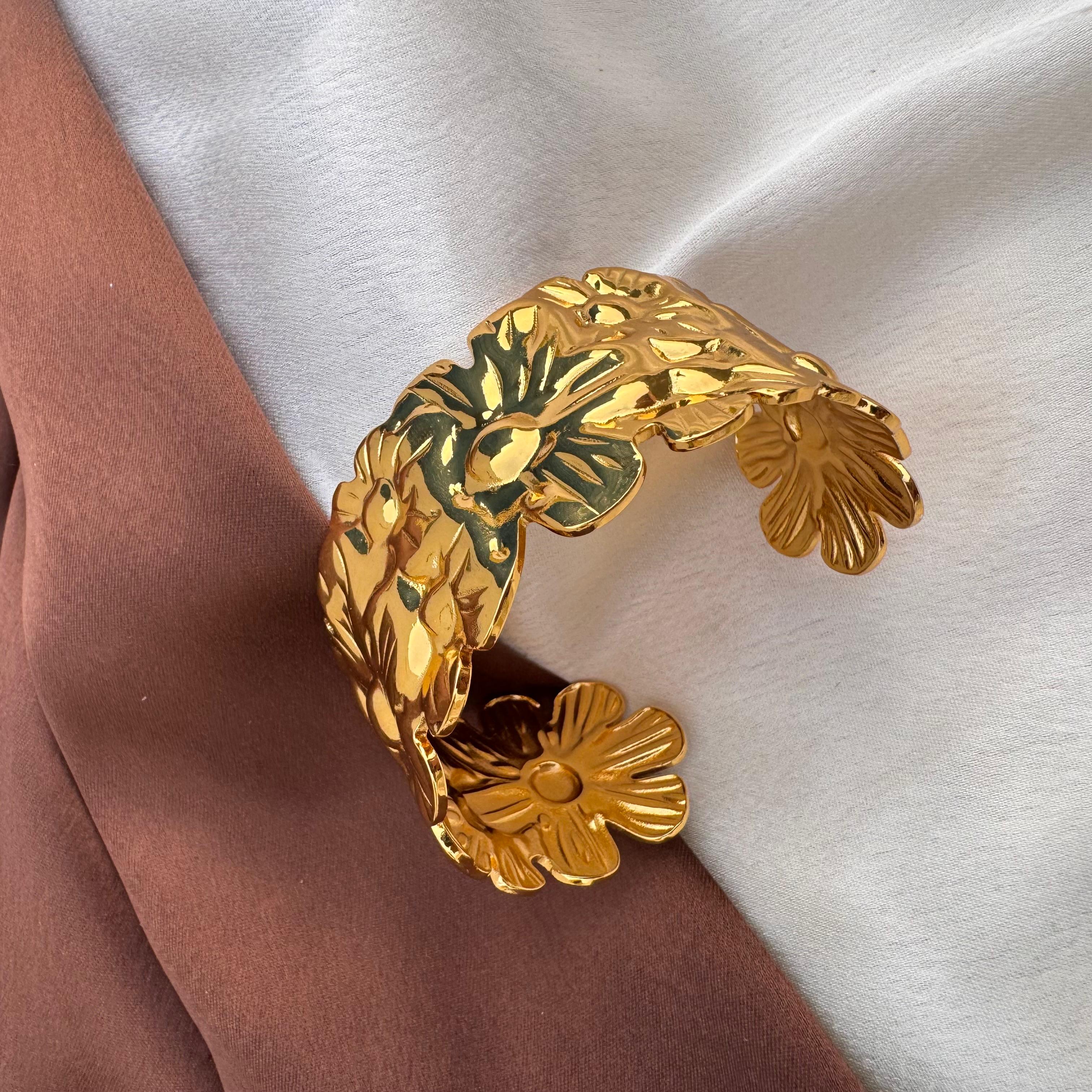 TFC Petal Charm Gold Plated Cuff Bracelet