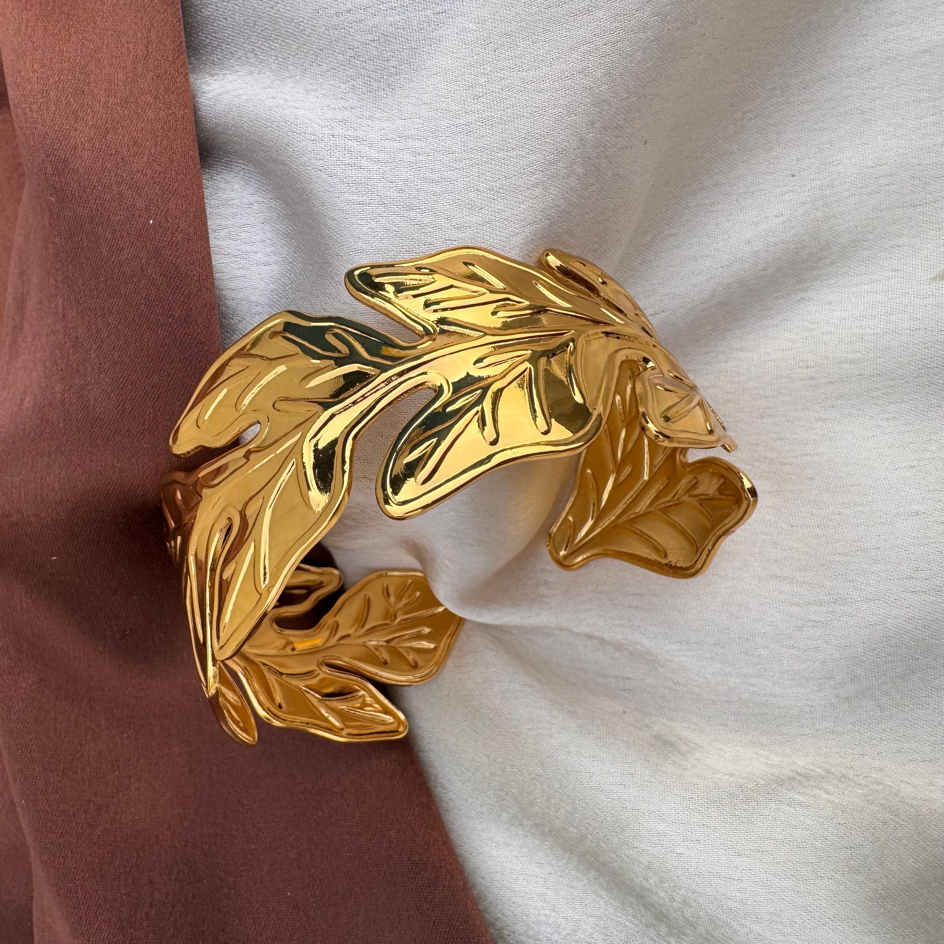 TFC Leaf Love Gold Plated Cuff Bracelet