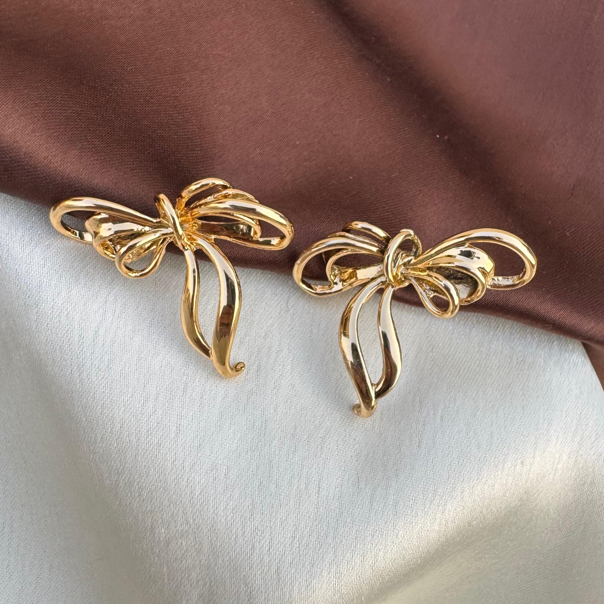 TFC Wavey Bow Gold Plated Stud Earrings