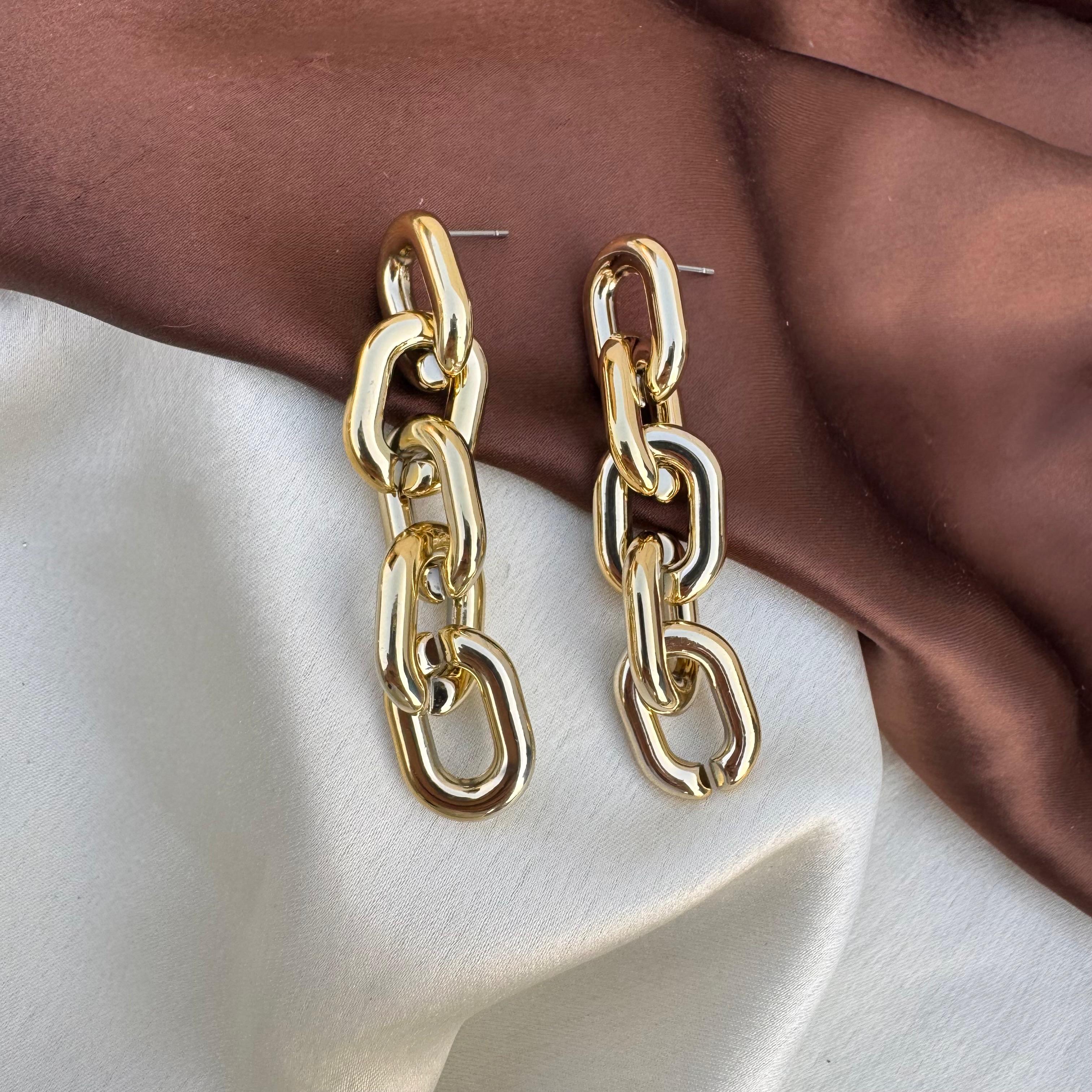 TFC Bare Link Gold Plated Dangler Earrings