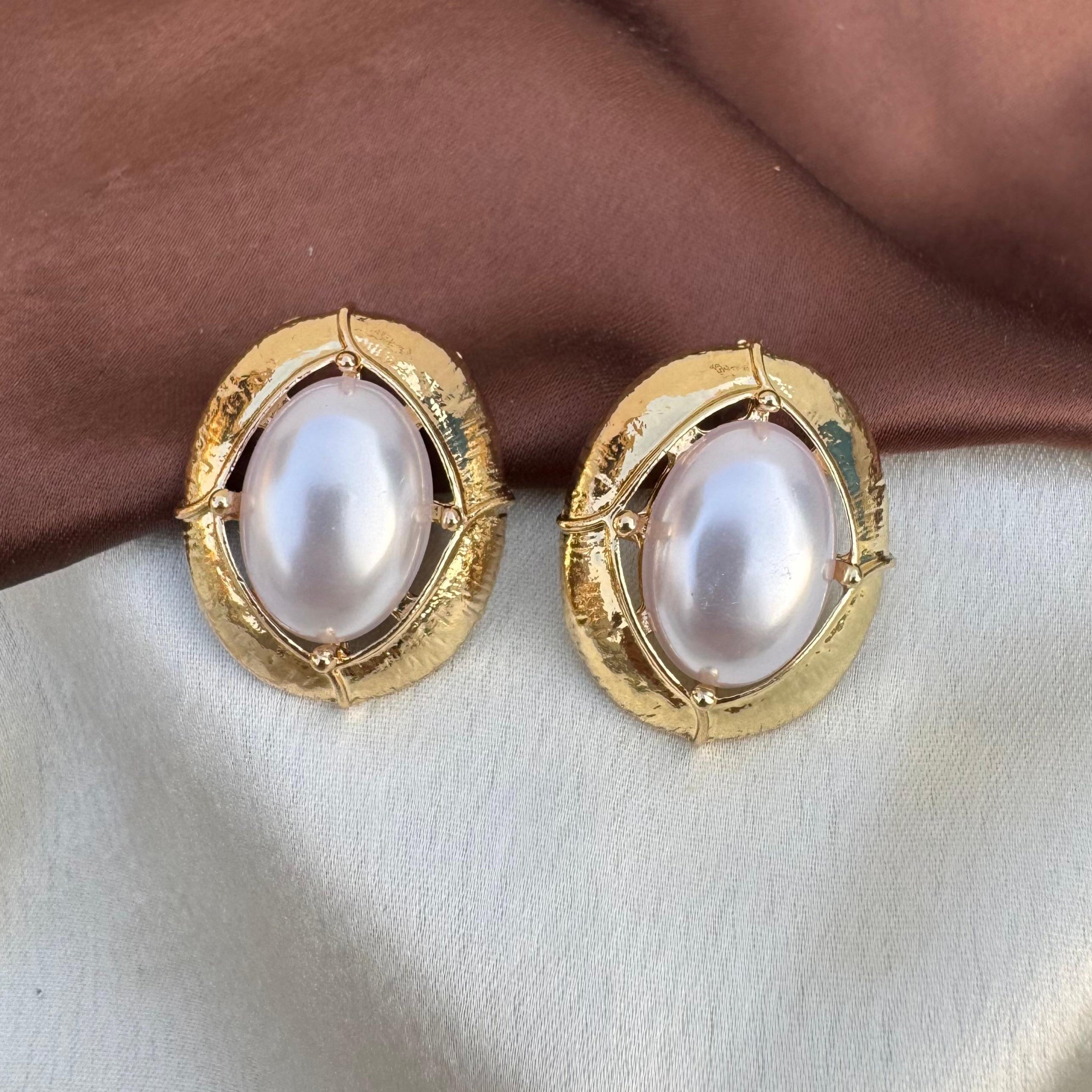 TFC Pearl Opal Gold Plated Stud Earrings