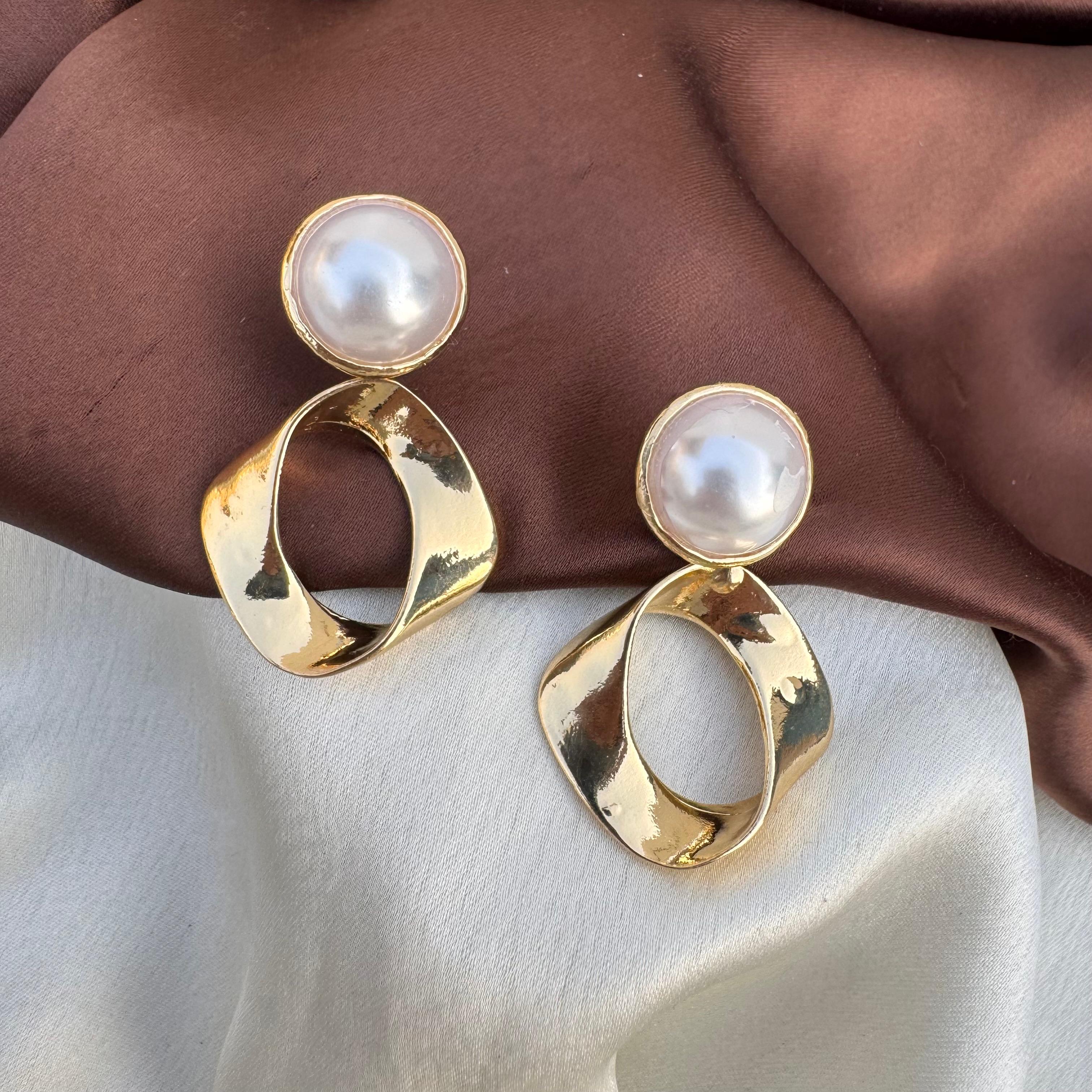 TFC Pearl Spot Gold Plated Dangler Earrings