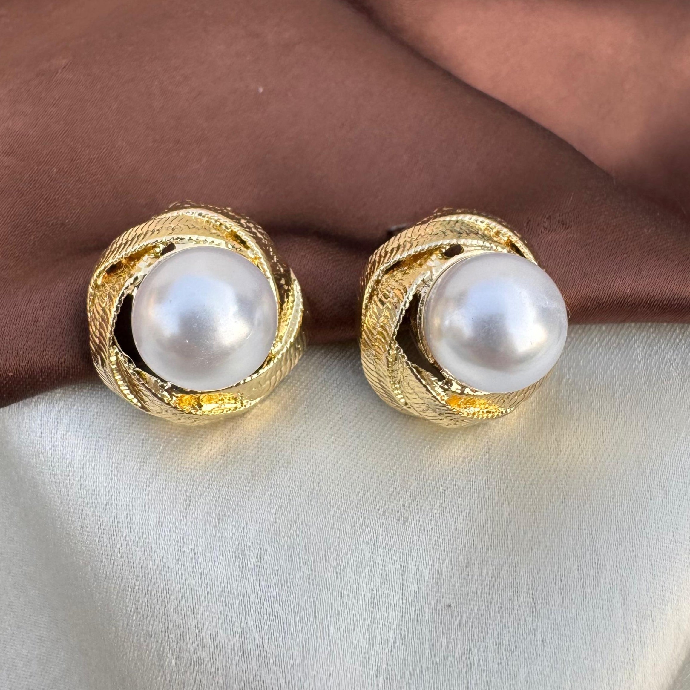 TFC Pearl Swirl Gold Plated Stud Earrings