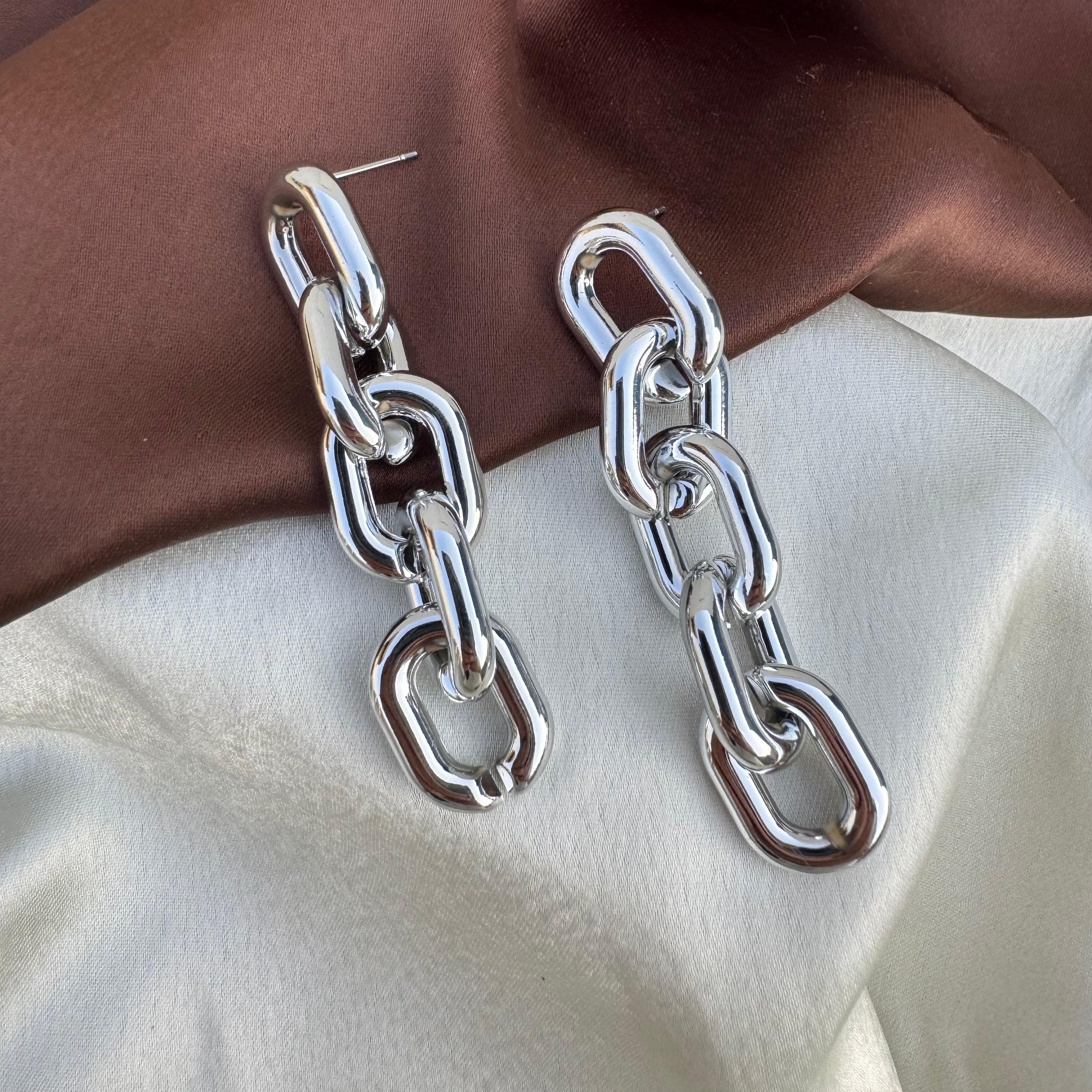 TFC Bare Link Silver Pated Dangler Earrings