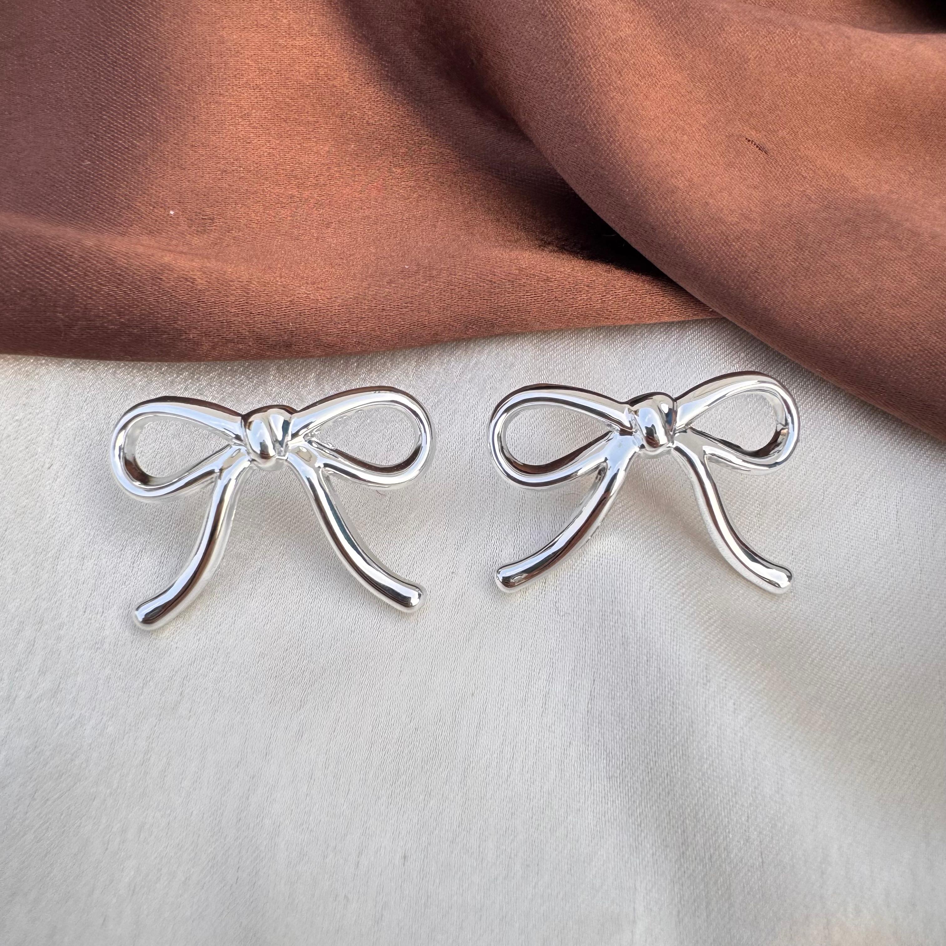 TFC Satin Bow Silver Plated Stud Earrings