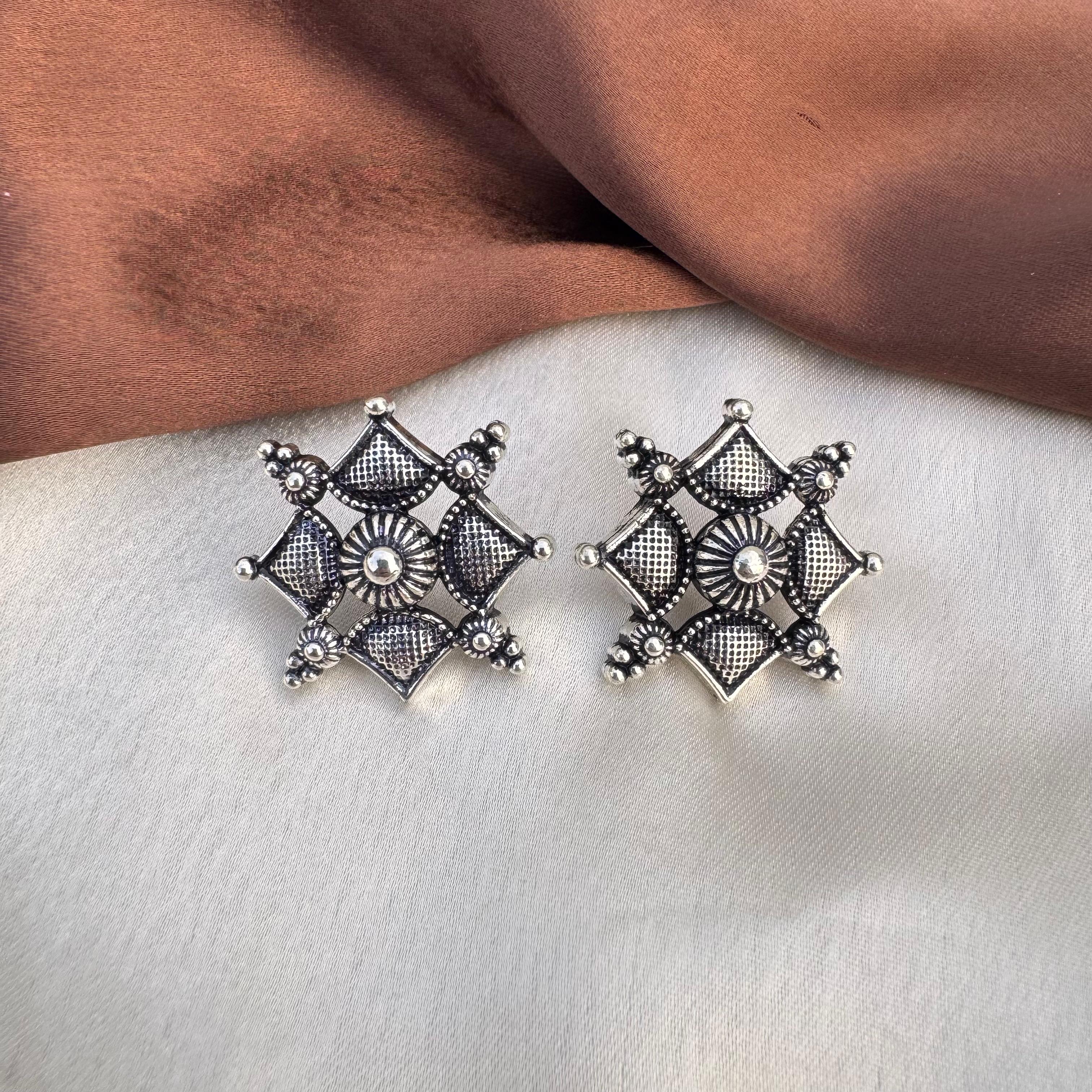 TFC Mystic Shine Oxidised Silver Plated Stud Earrings