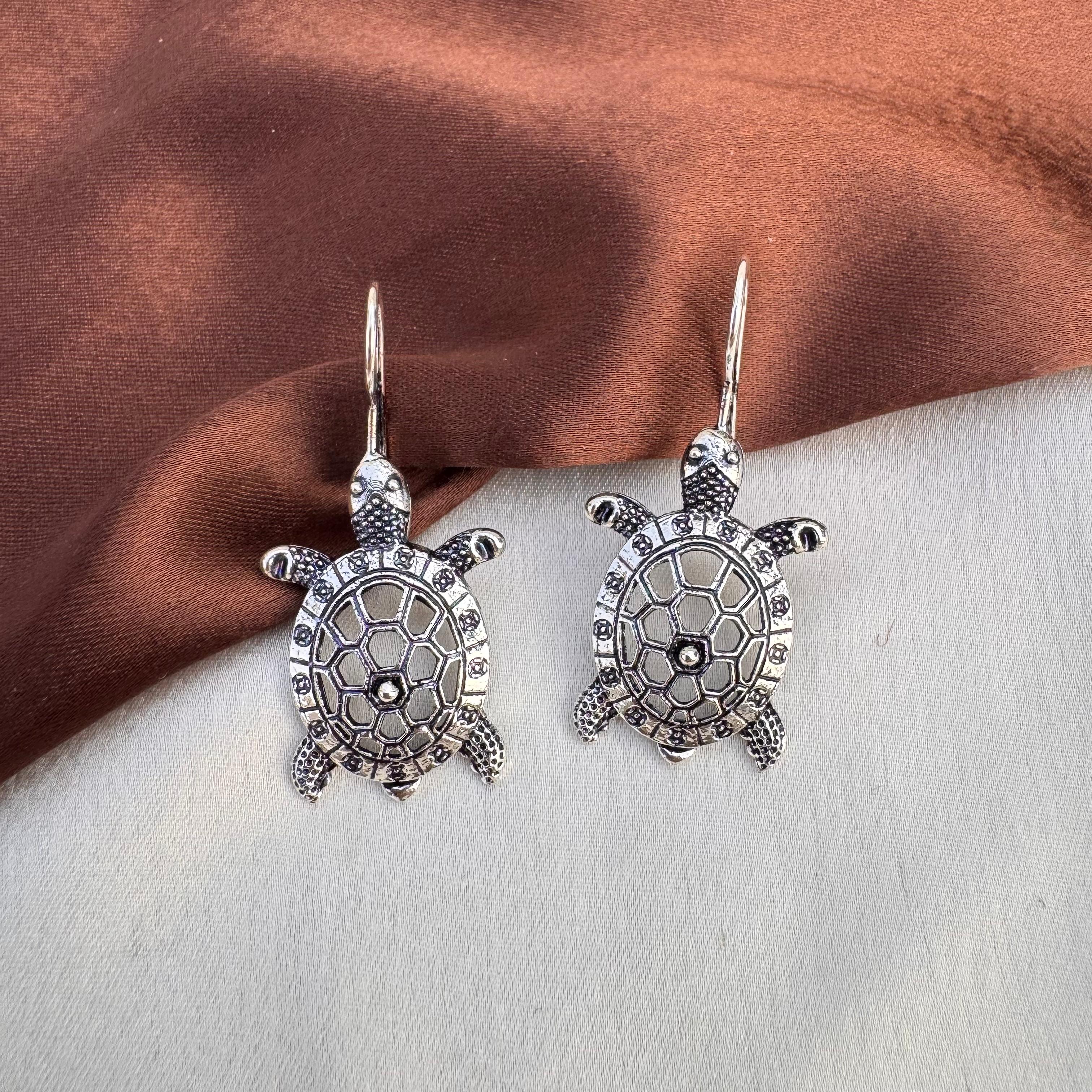 TFC Tortoise Oxidised Silver Plated Dangler Earrings