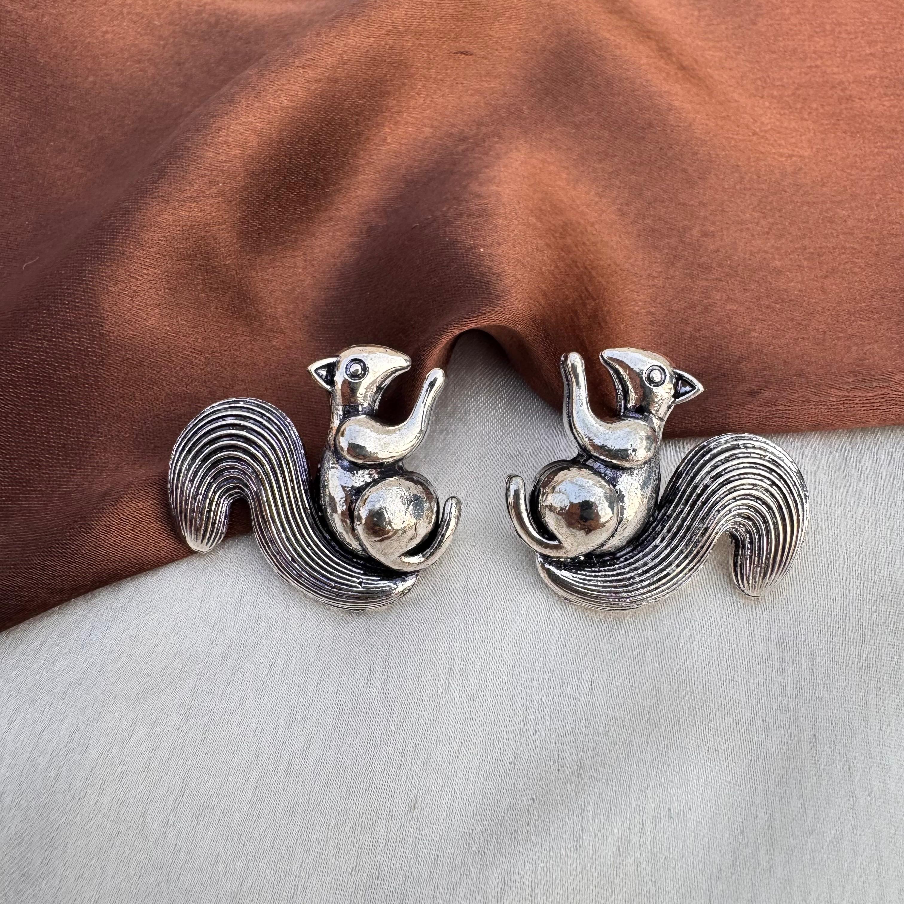 TFC Fluffy Tails Oxidised Silver Stud Earrings