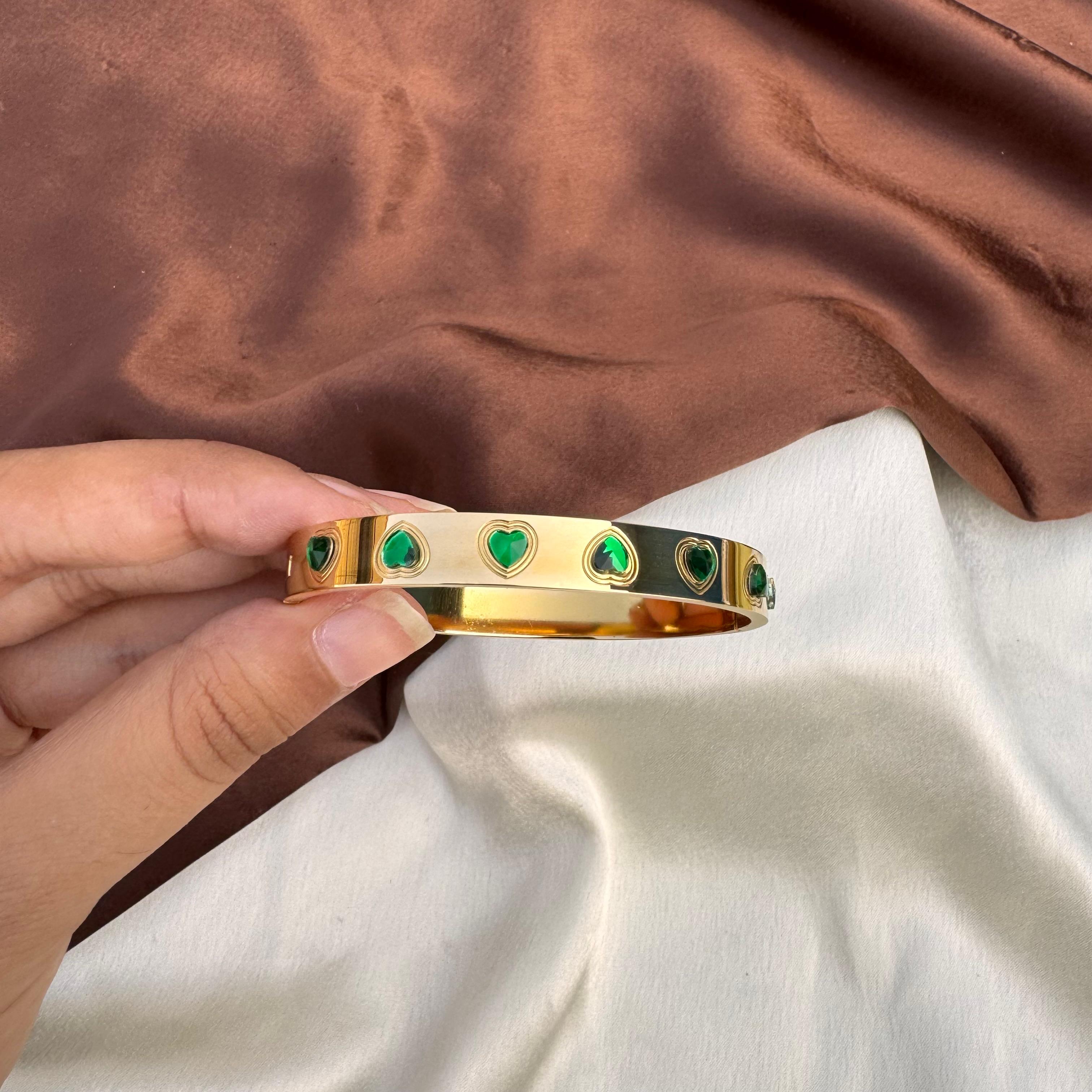 TFC Green Heart Gold Plated Bracelet Bangle (Size-2.06)