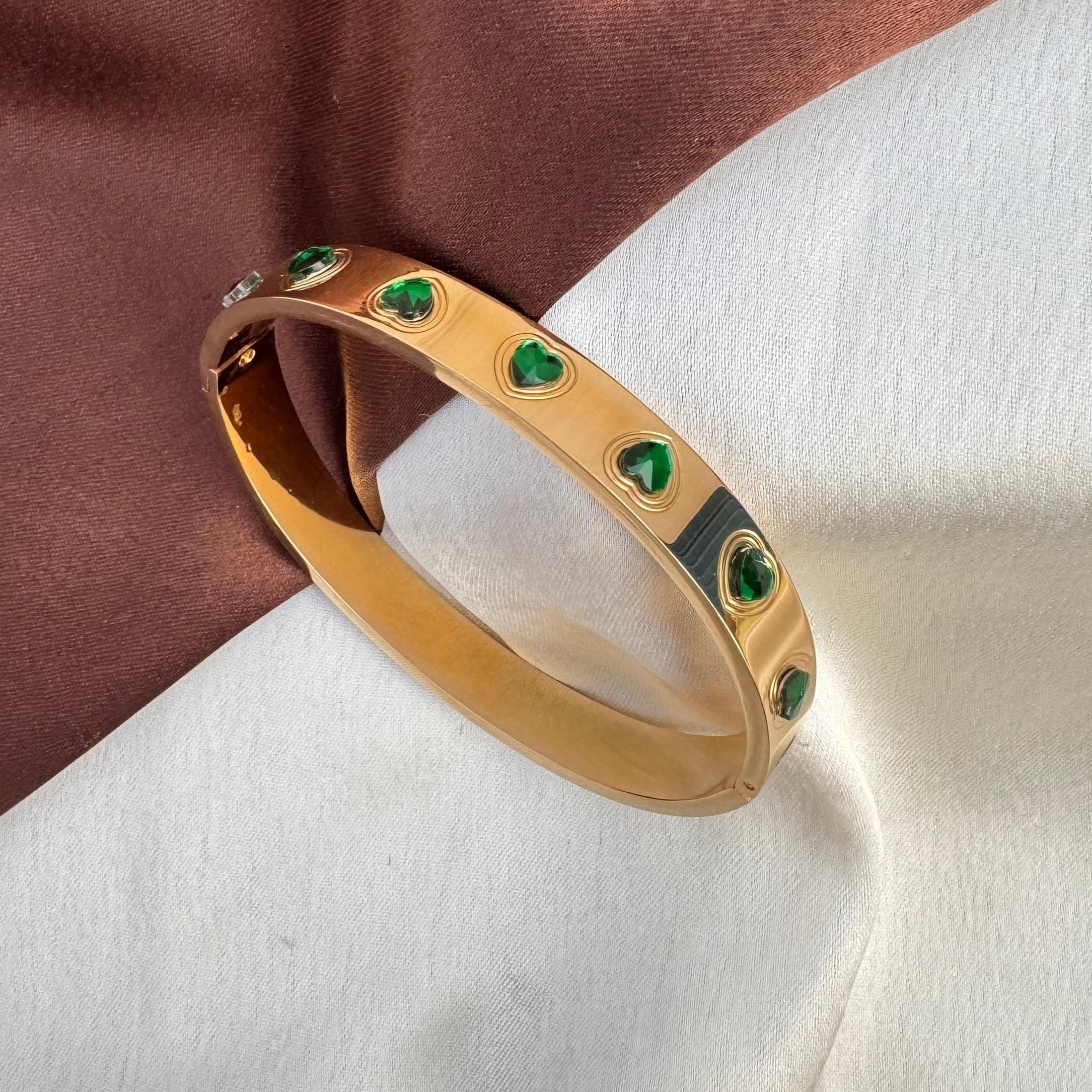 TFC Green Heart Gold Plated Bracelet Bangle (Size-2.06)