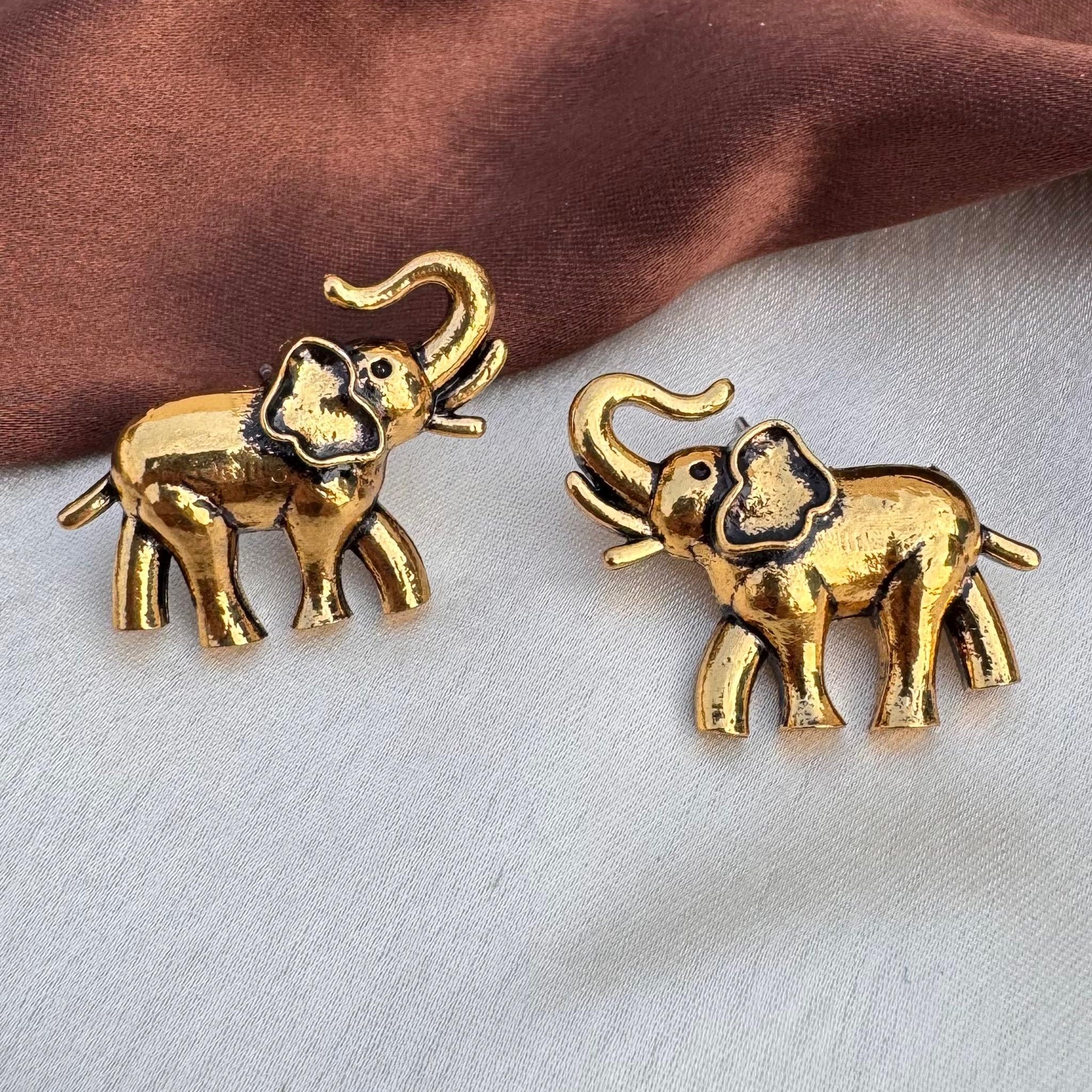 TFC Royal Trunk Oxidised Gold Plated Stud Earrings