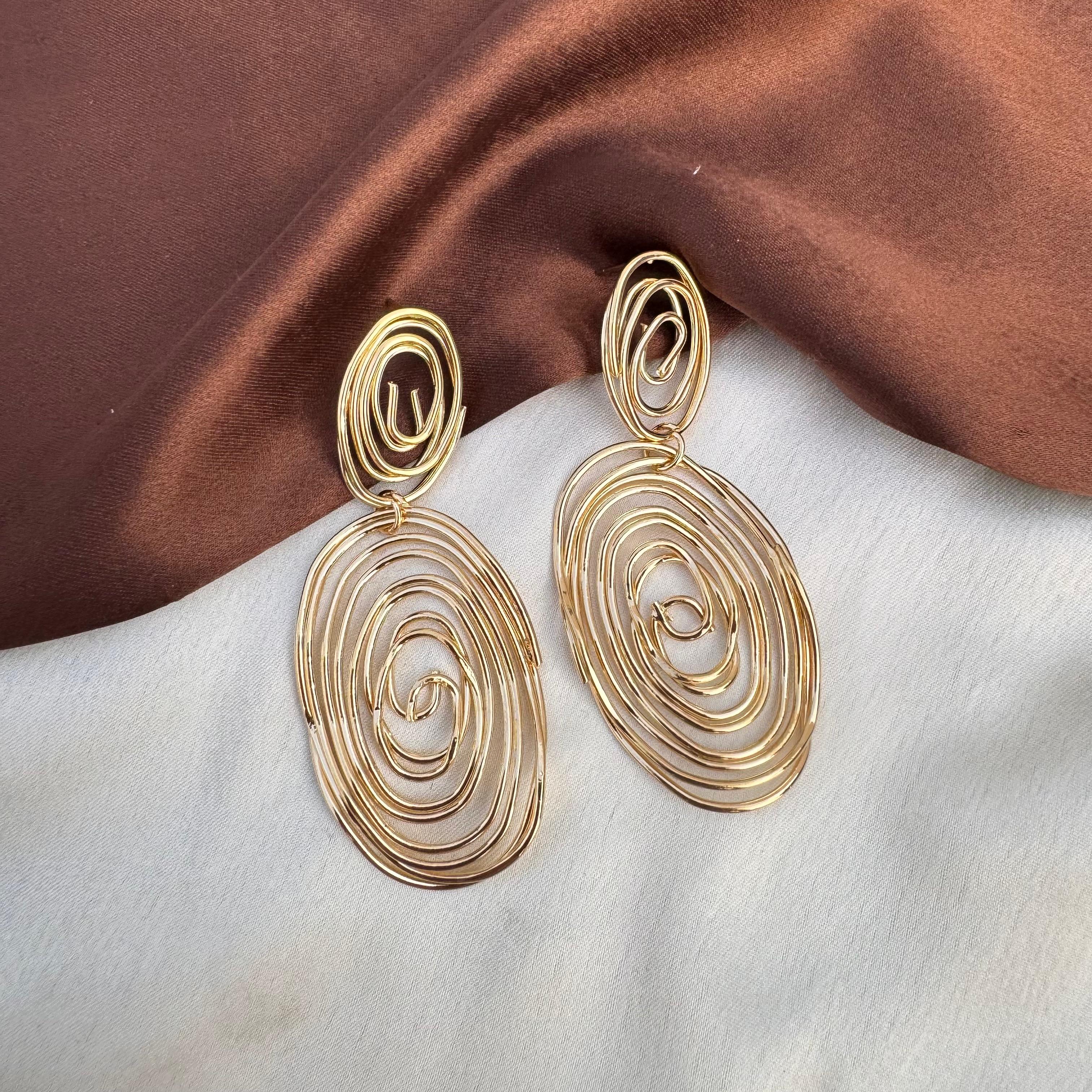 TFC Oval Swirl Gold Plated Dangler Earrings