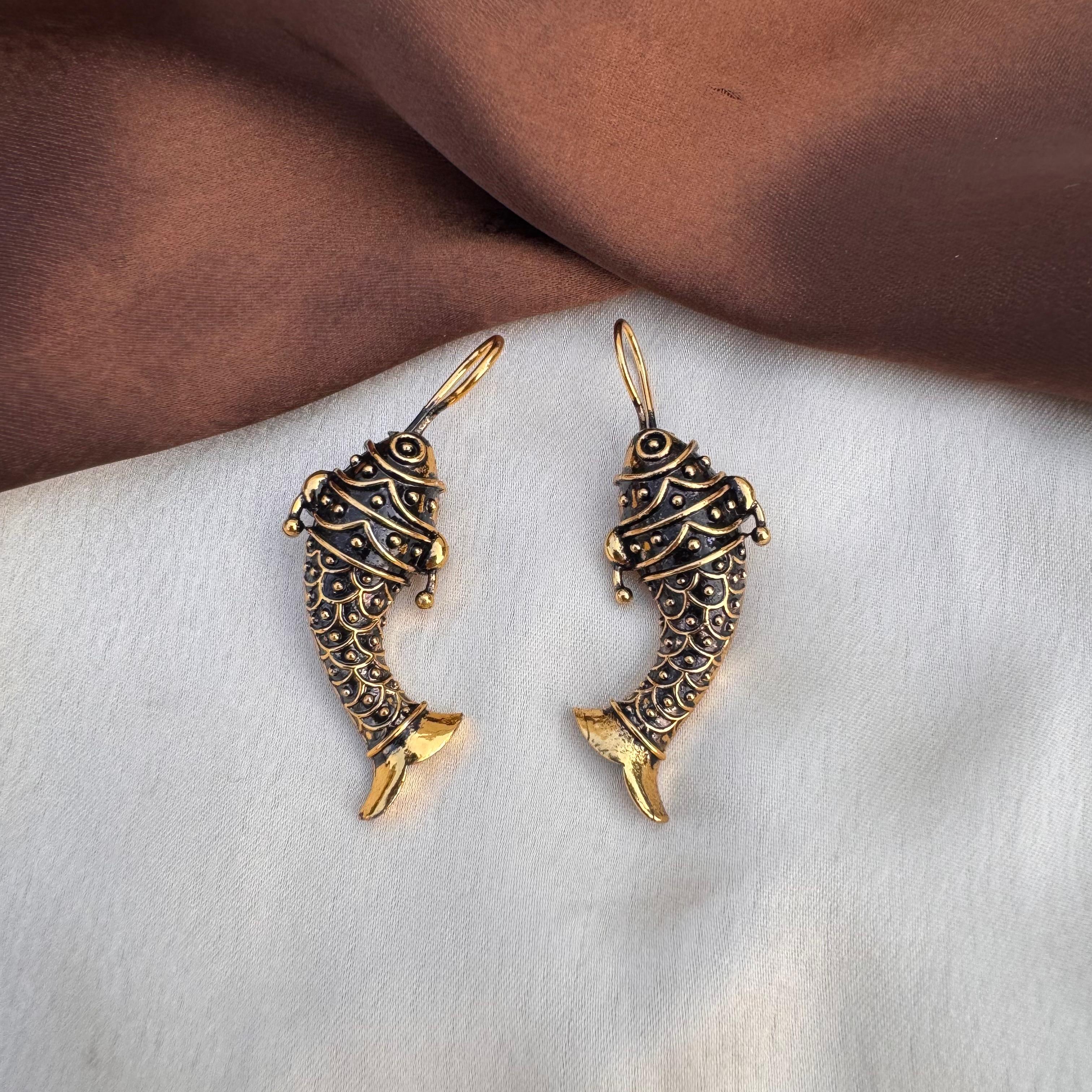 TFC Aqua Dream Oxidised Gold Plated Dangler Earrings