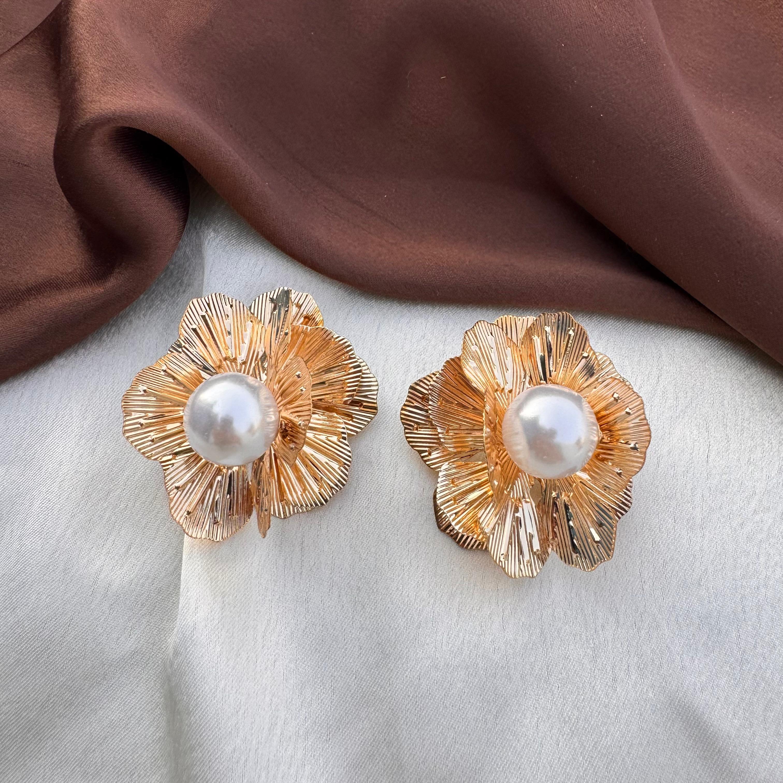 TFC Regal Bloom Gold Plated Stud Earrings