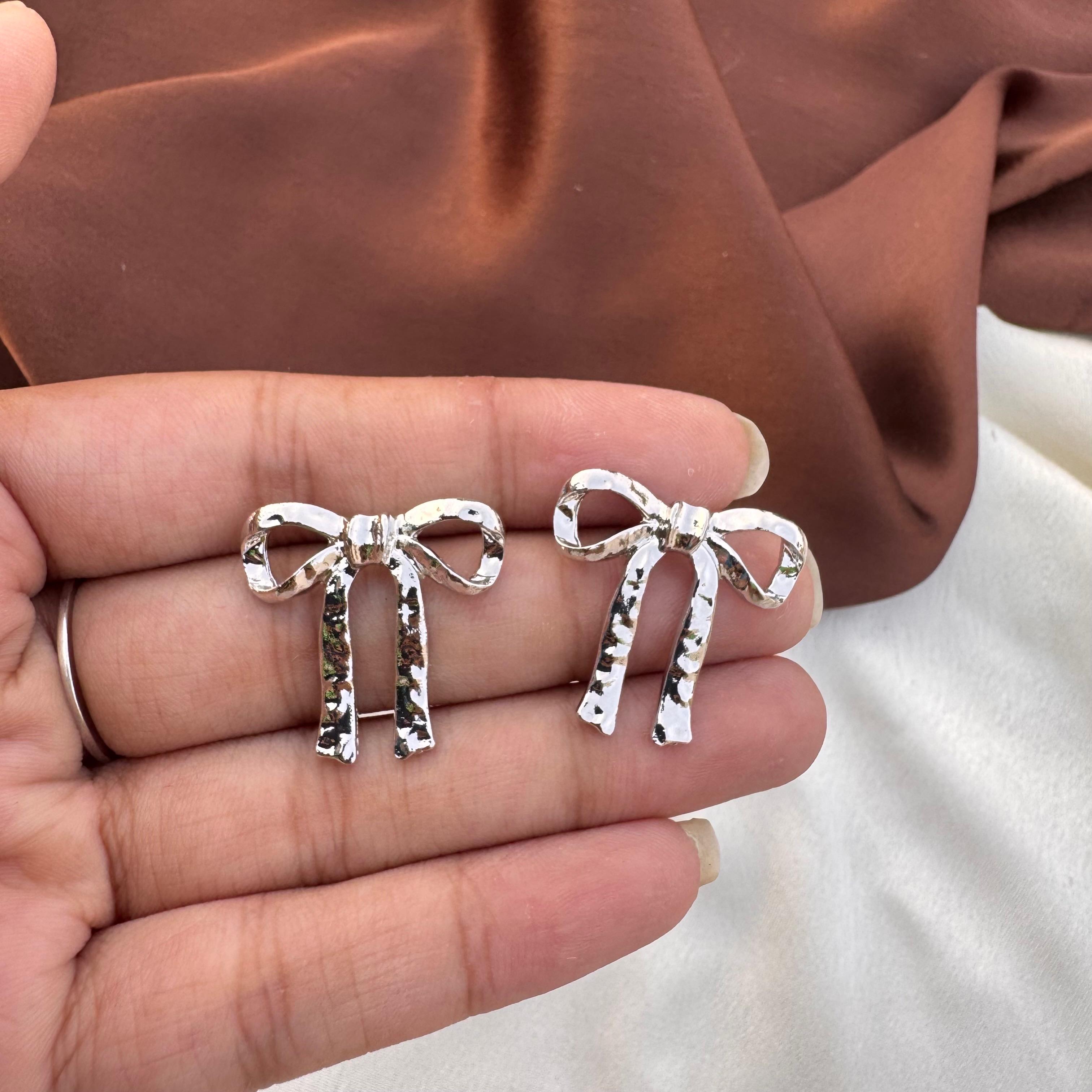 TFC Graceful Bow Silver Plated Stud Earrings