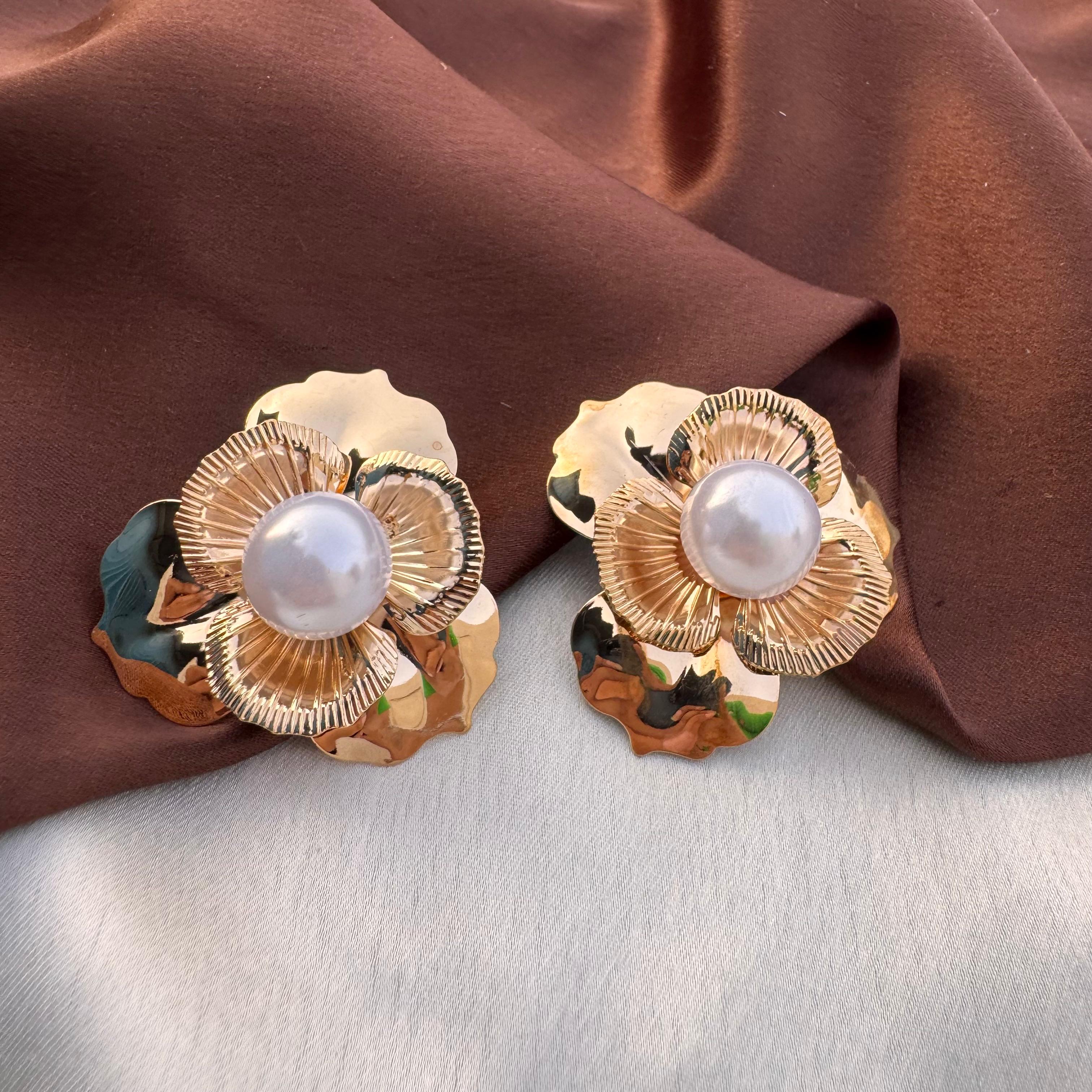 TFC Pearl Glory Gold Plated Stud Earrings