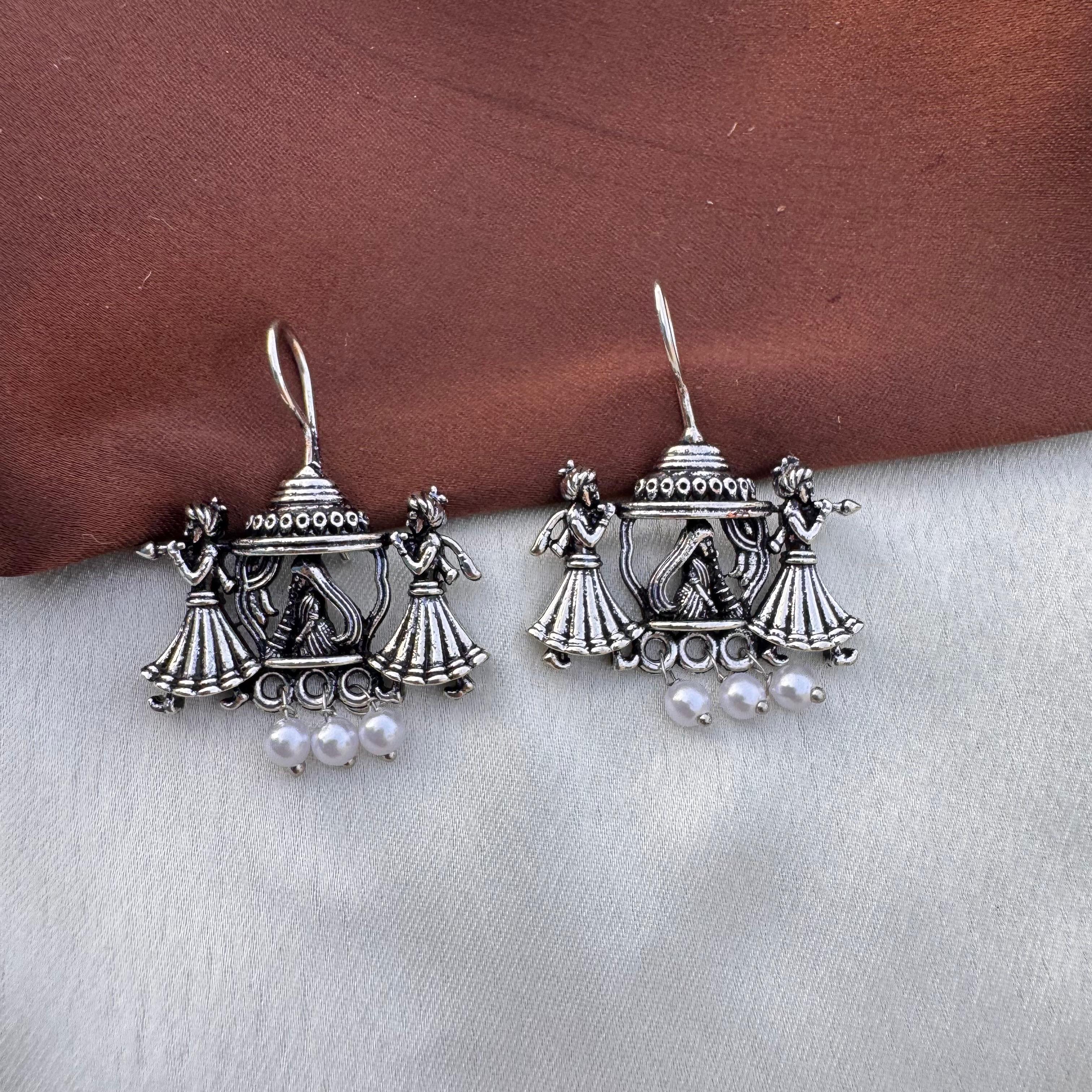 TFC Shahi Doli Oxidised Silver Plated Dangler Earrings