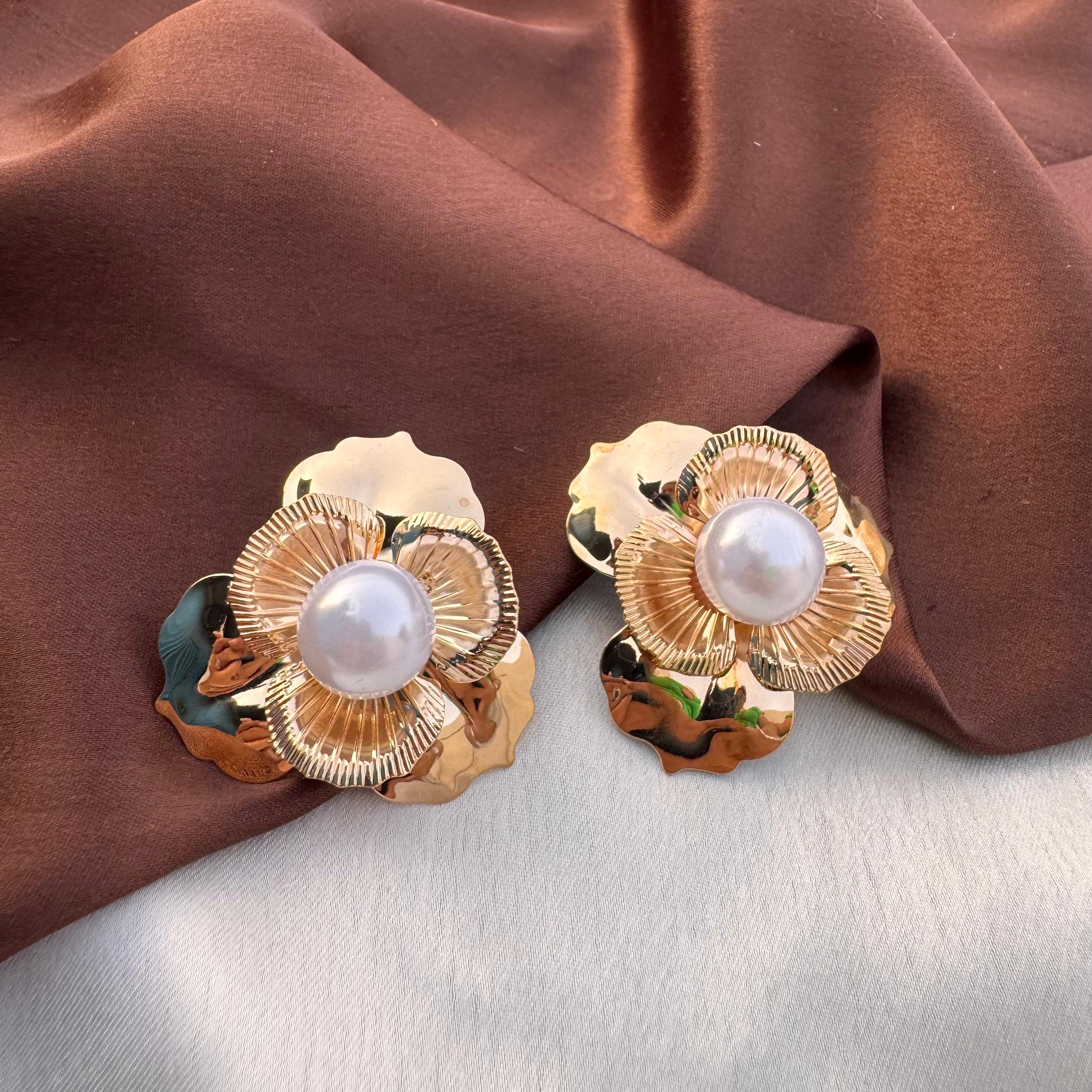 TFC Pearl Glory Gold Plated Stud Earrings