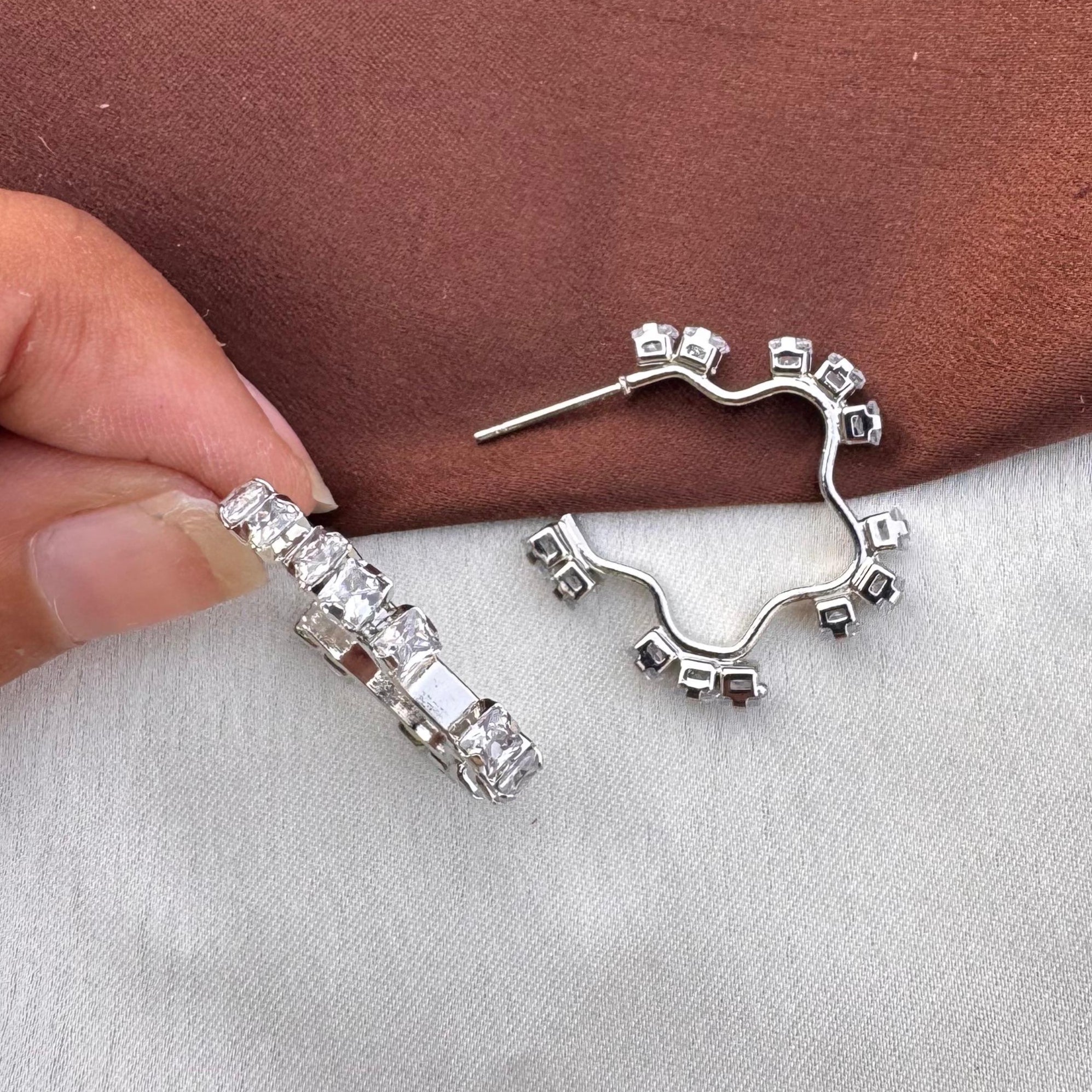 TFC Stone Boom Silver Plated Hoop Earrings