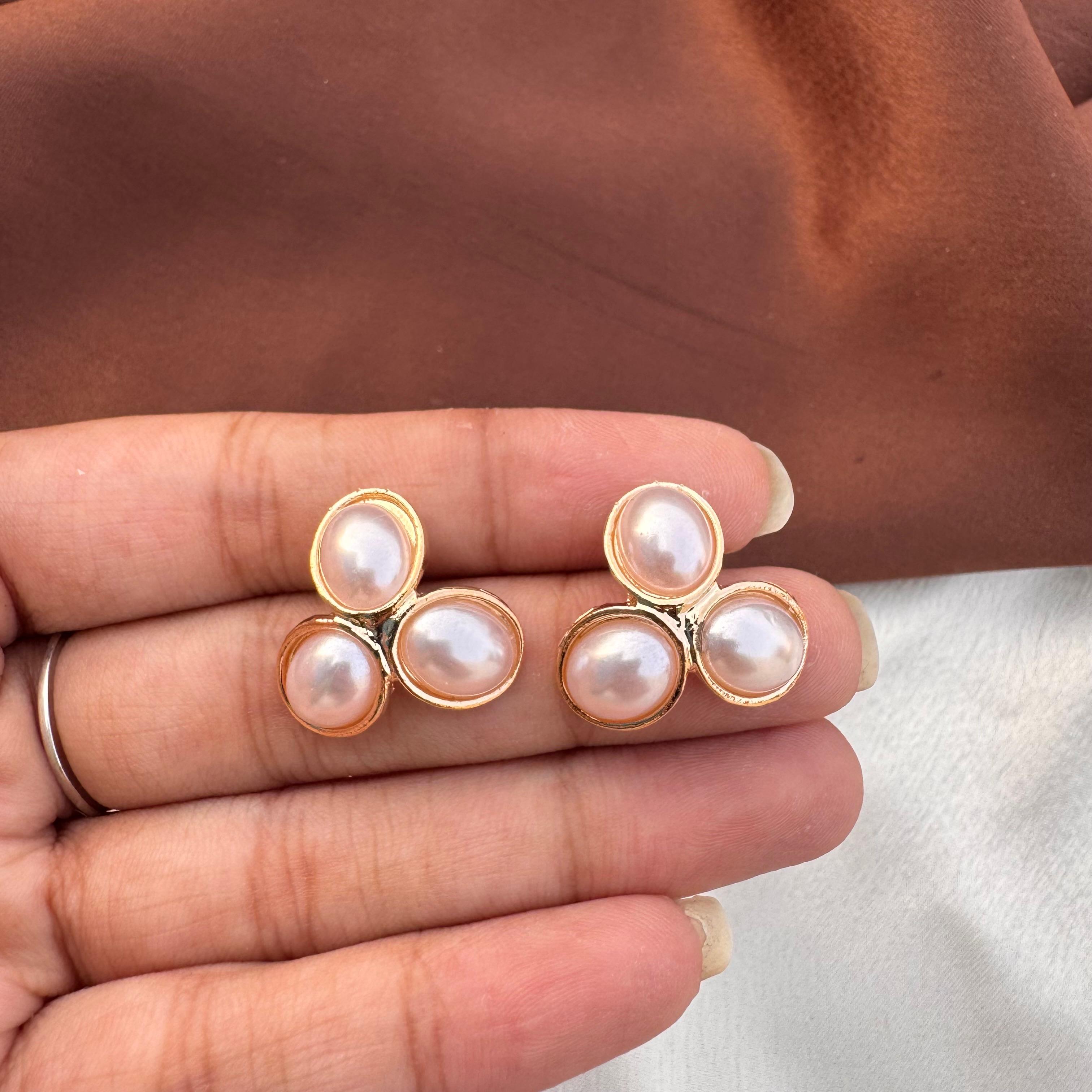 TFC Pearl Trio Gold Plated Stud Earrings