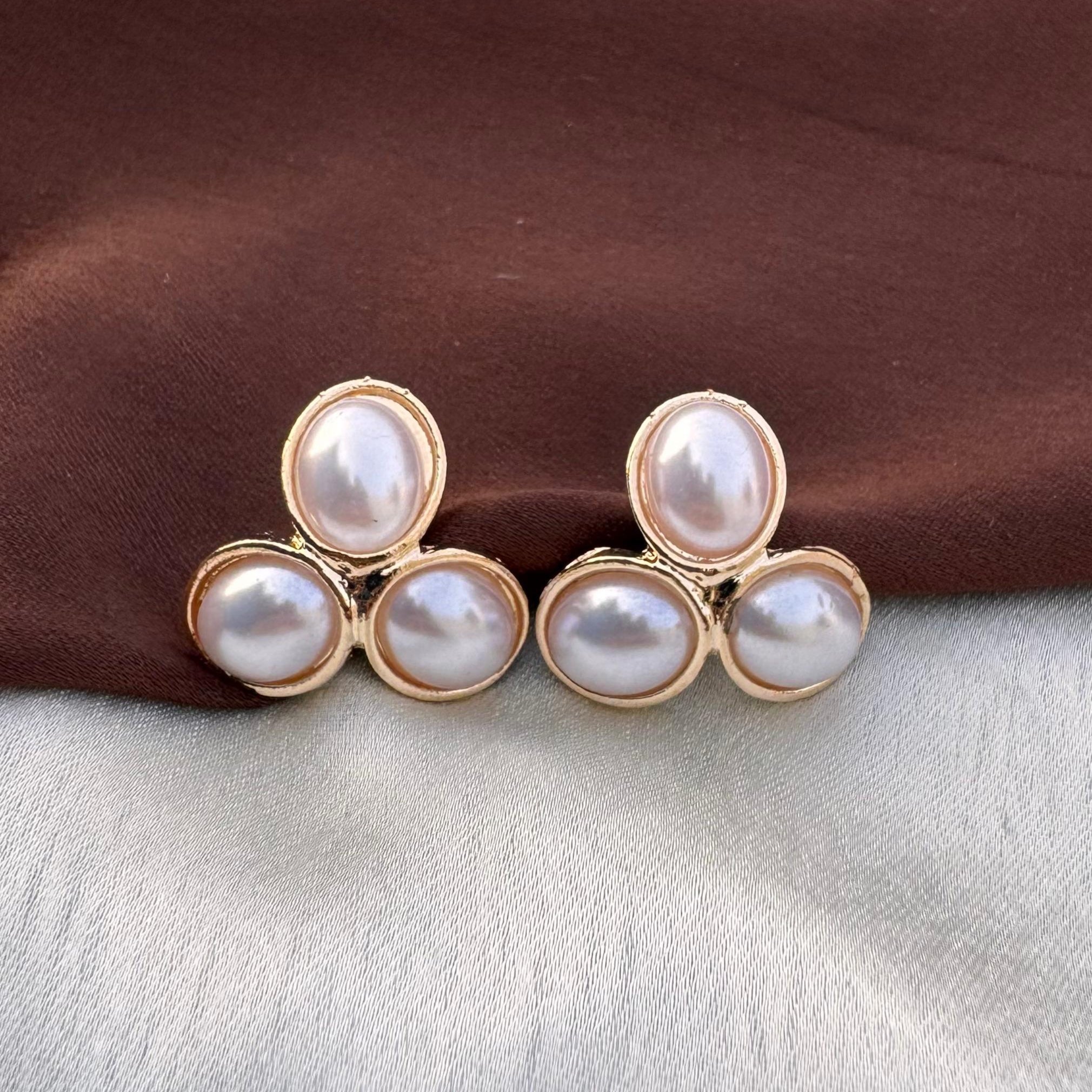 TFC Pearl Trio Gold Plated Stud Earrings