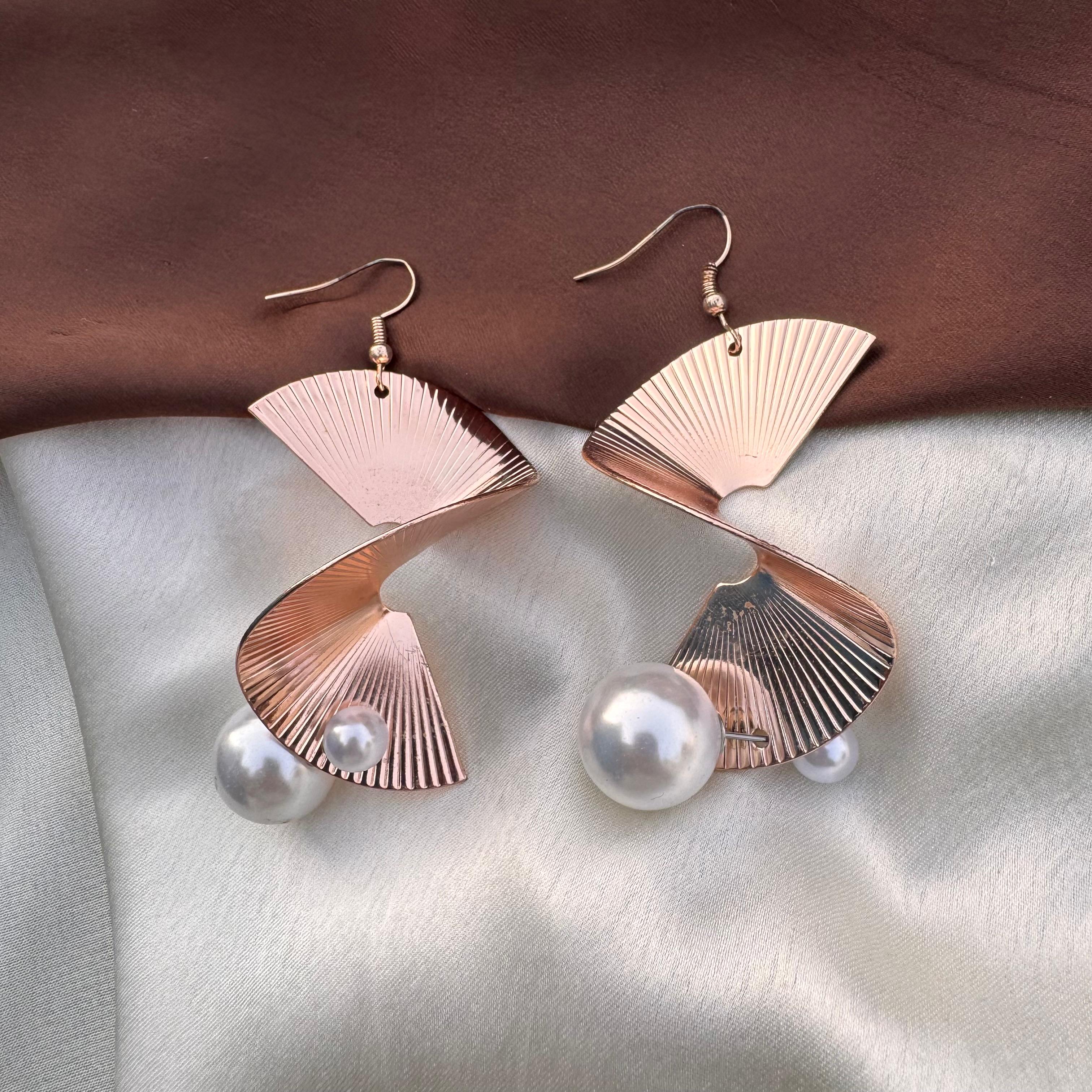 TFC Pearlfall Rose Gold Plated Dangler Earrings