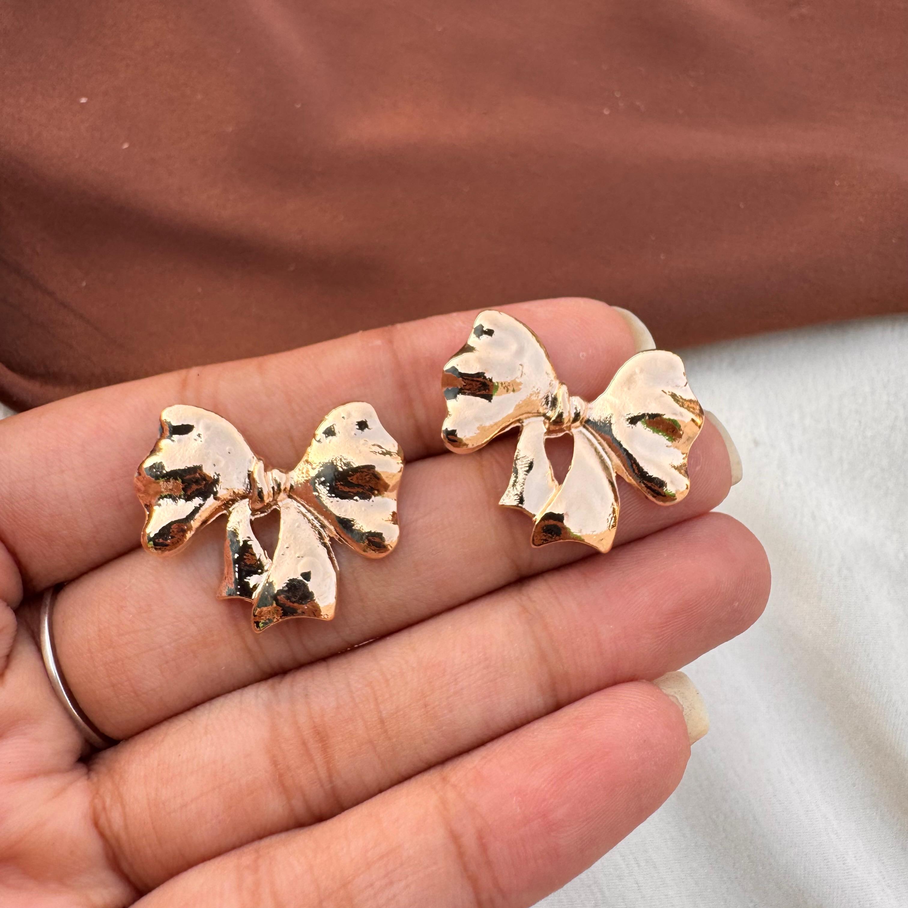 TFC Pristine Bow Gold Plated Stud Earrings
