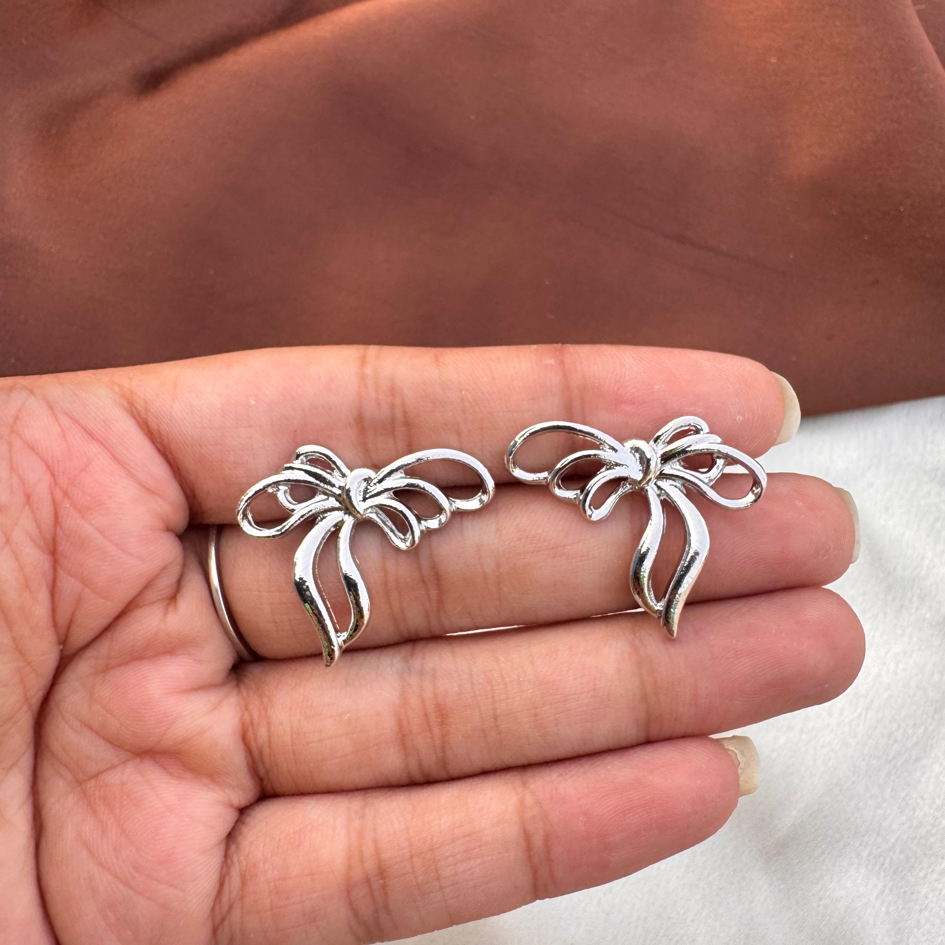 TFC Wavey Bow Silver Plated Stud Earrings