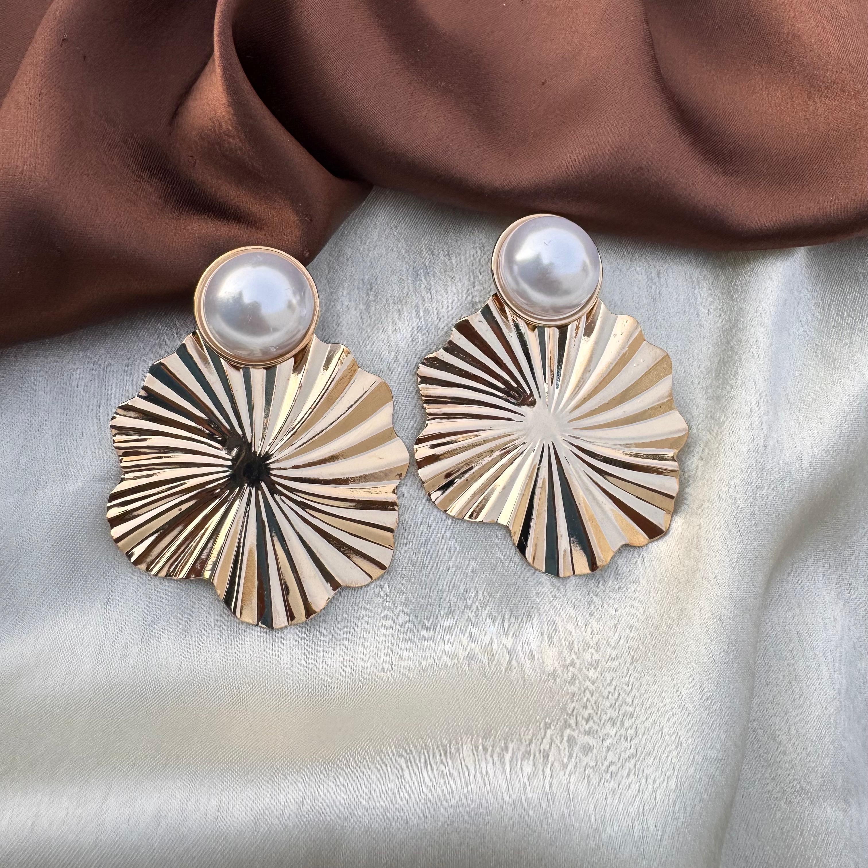 TFC Pearl Fan Gold Plated Dangler Earrings