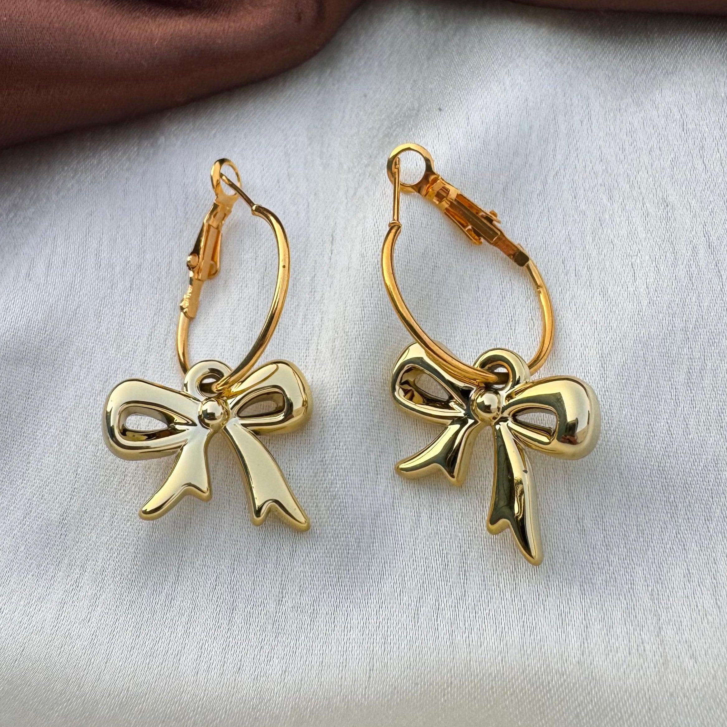 TFC Hanging Bow Gold Plated Hoop Earrings