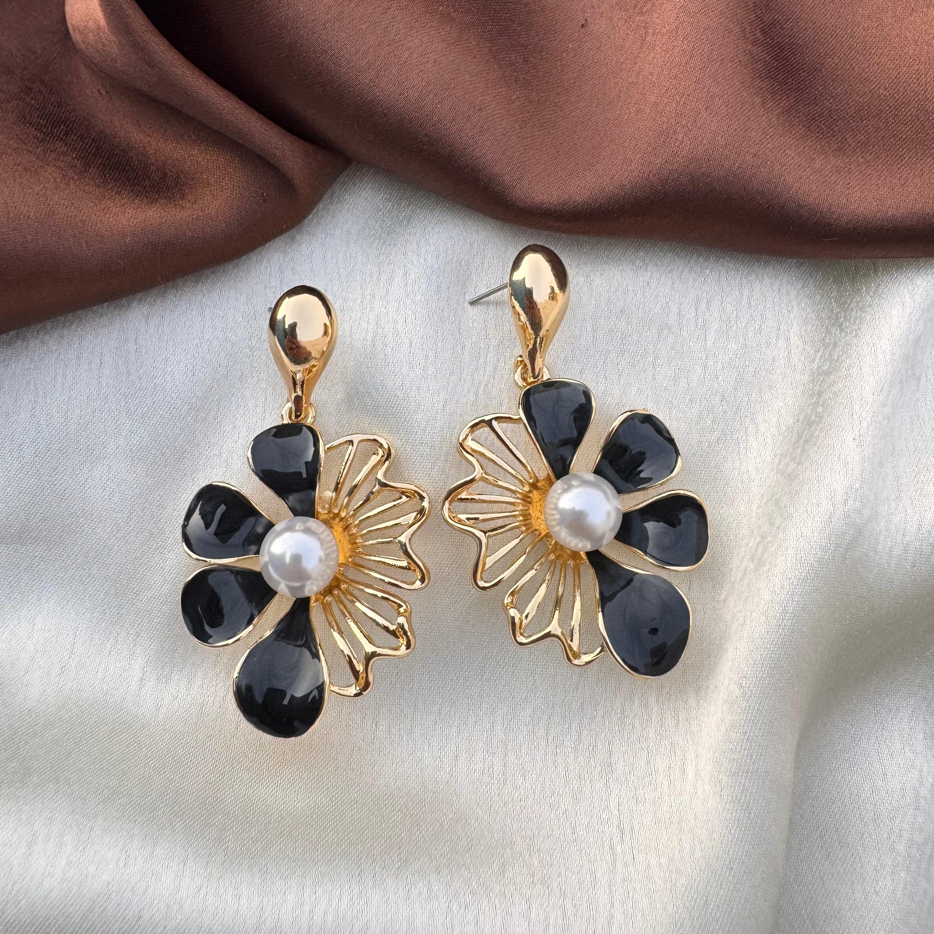 TFC Black Gleam Gold Plated Dangler Earrings