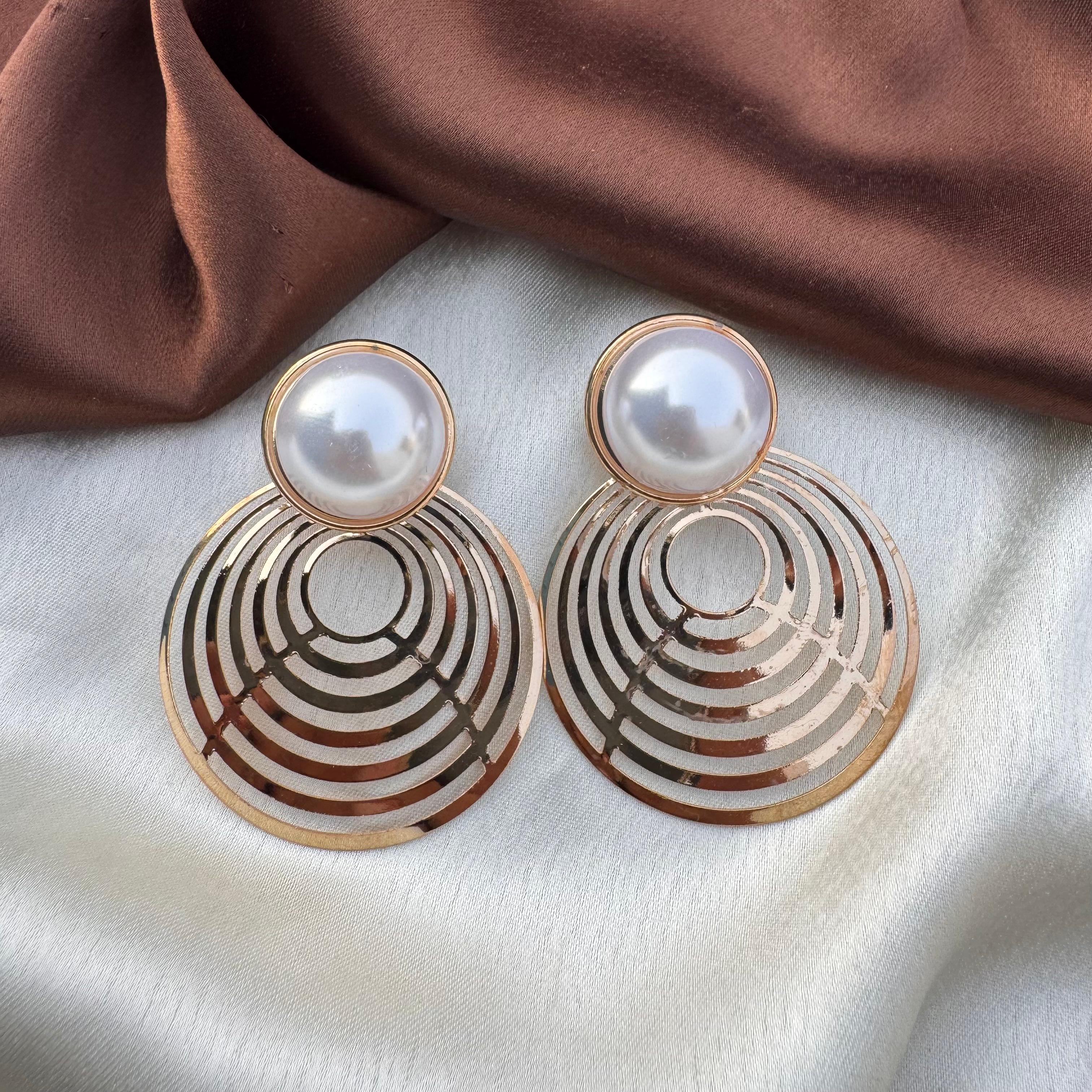 TFC Pearl Spiral Gold Plated Dangler Earrings