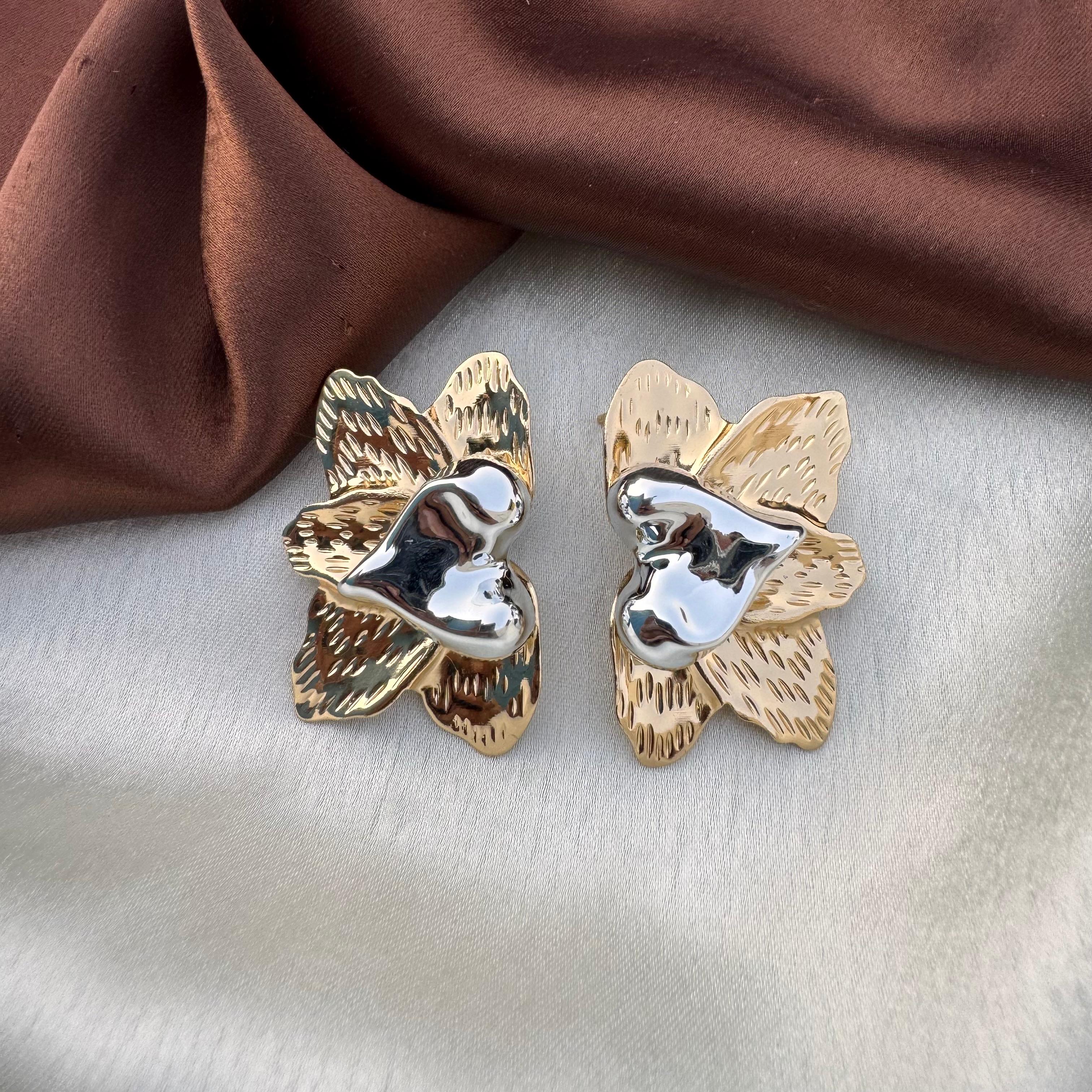 TFC Mid Heart Gold Plated Stud Earrings