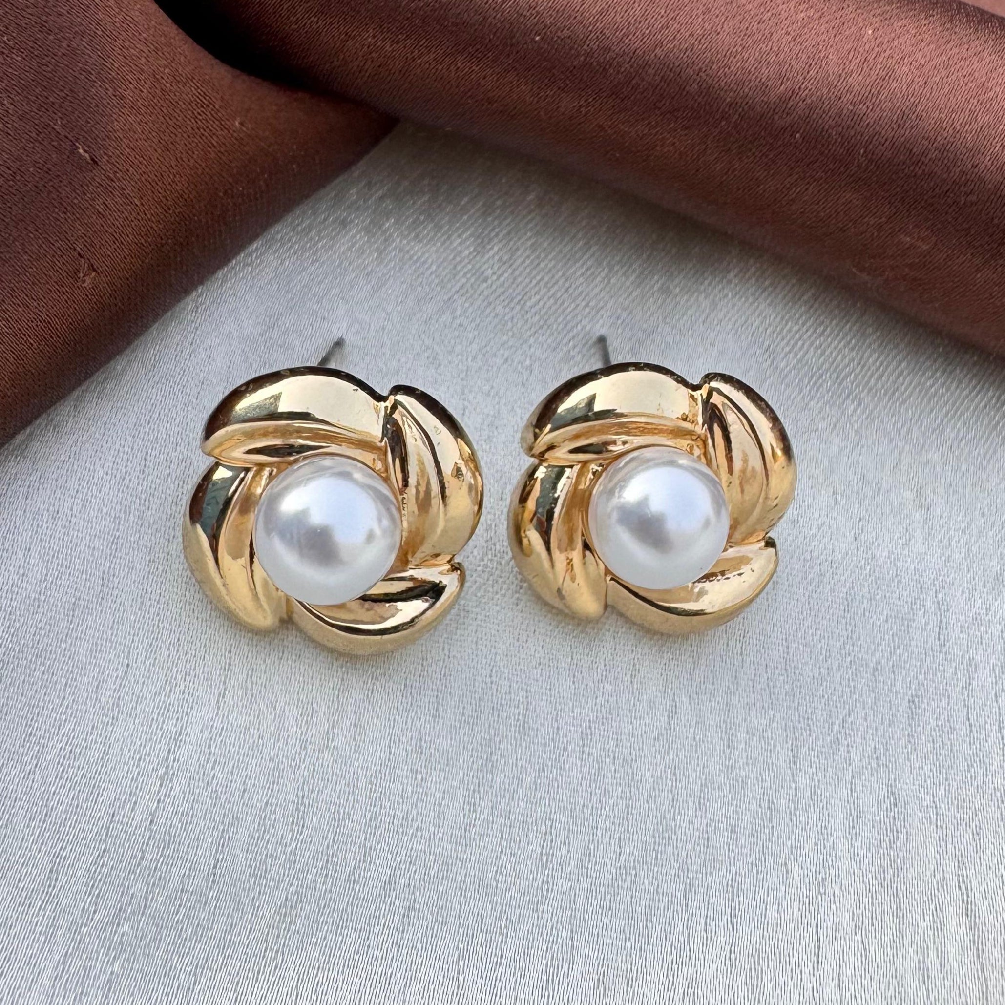TFC Rose Pearl Gold Plated Stud Earrings