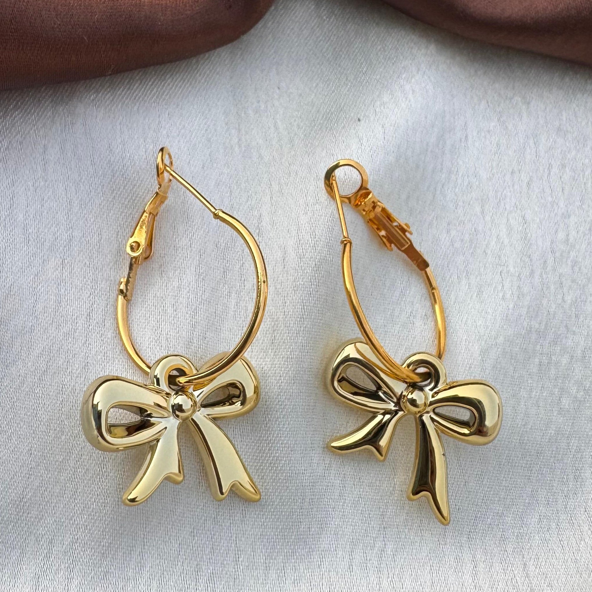 TFC Hanging Bow Gold Plated Hoop Earrings