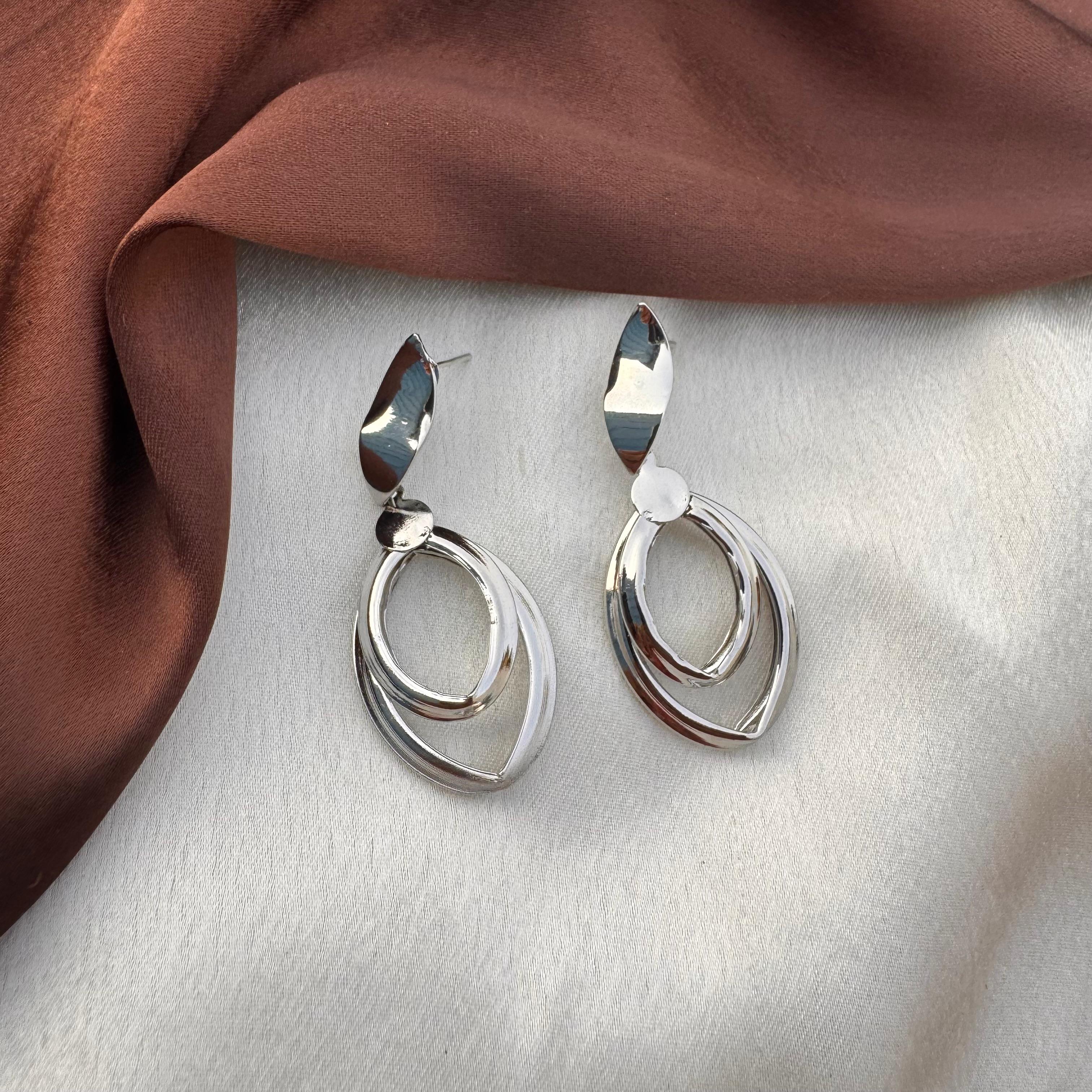 TFC Hollow Leaf Silver Plated Dangler Earrings