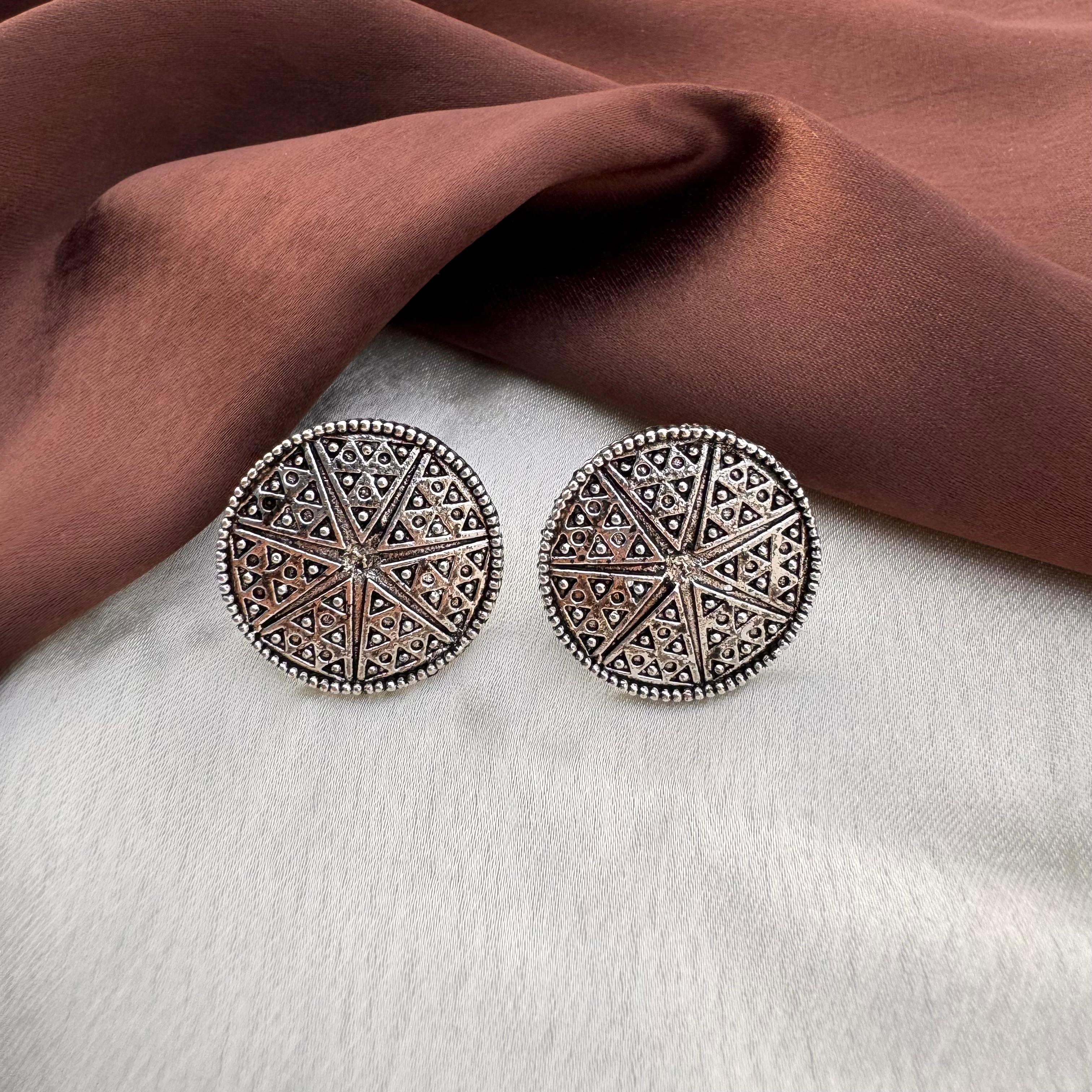 TFC Crafted Moon Oxidised Silver Plated Stud Earrings