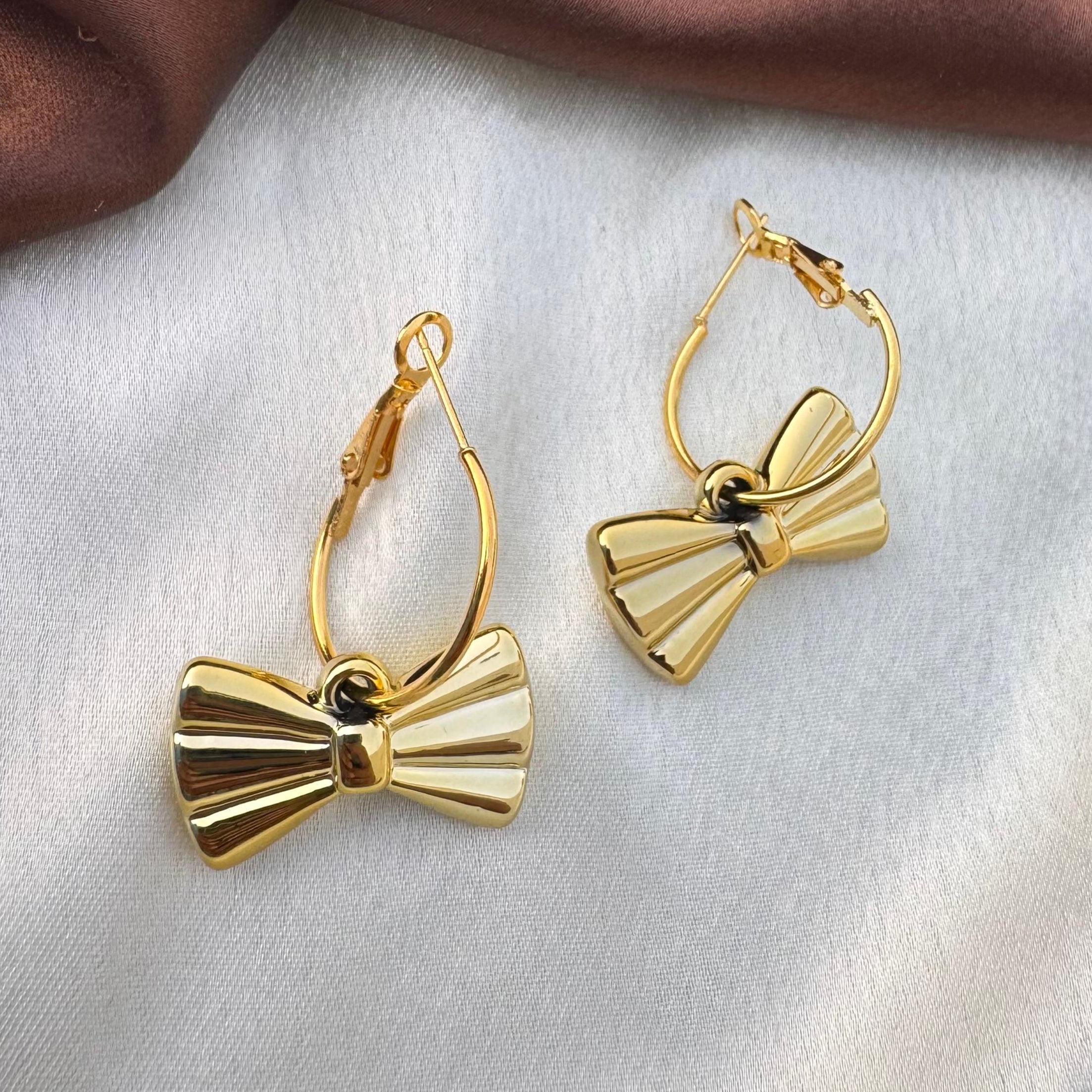 TFC Deluxe Bow Gold Plated Dangler Earrings