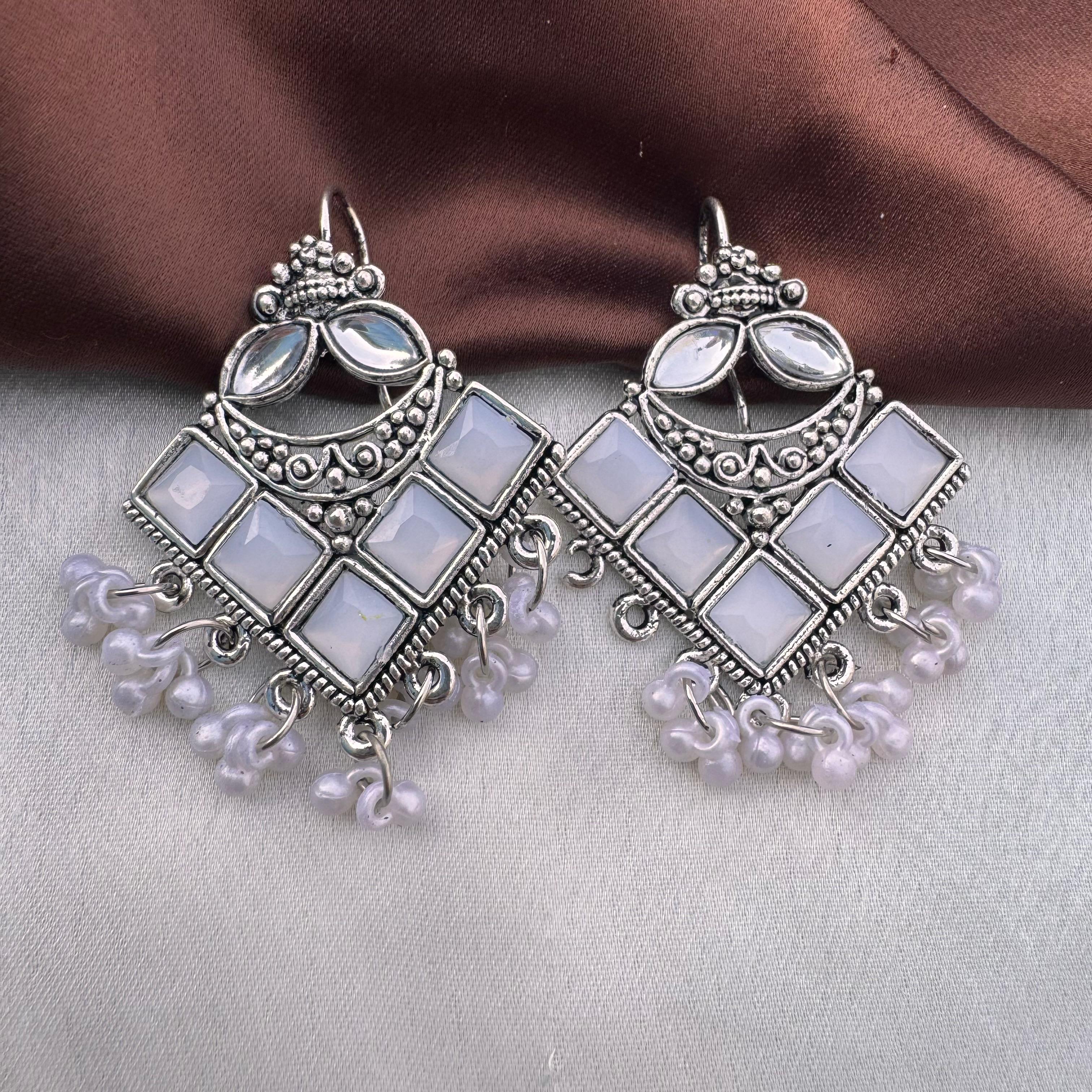TFC Moon Bells Oxidised Silver Plated Dangler Earrings
