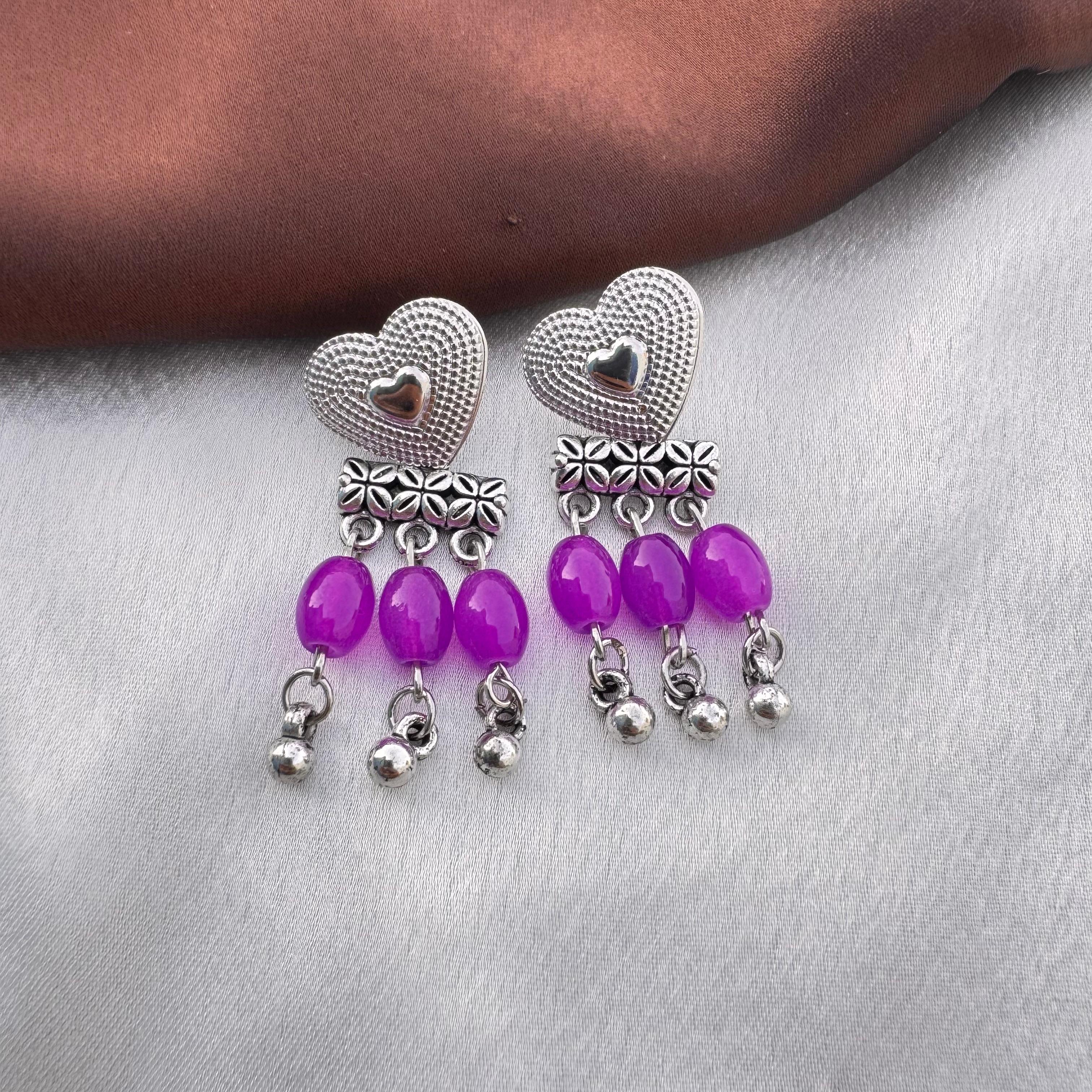 TFC Lavender Bead Oxidised Silver Plated Dangler Earrings