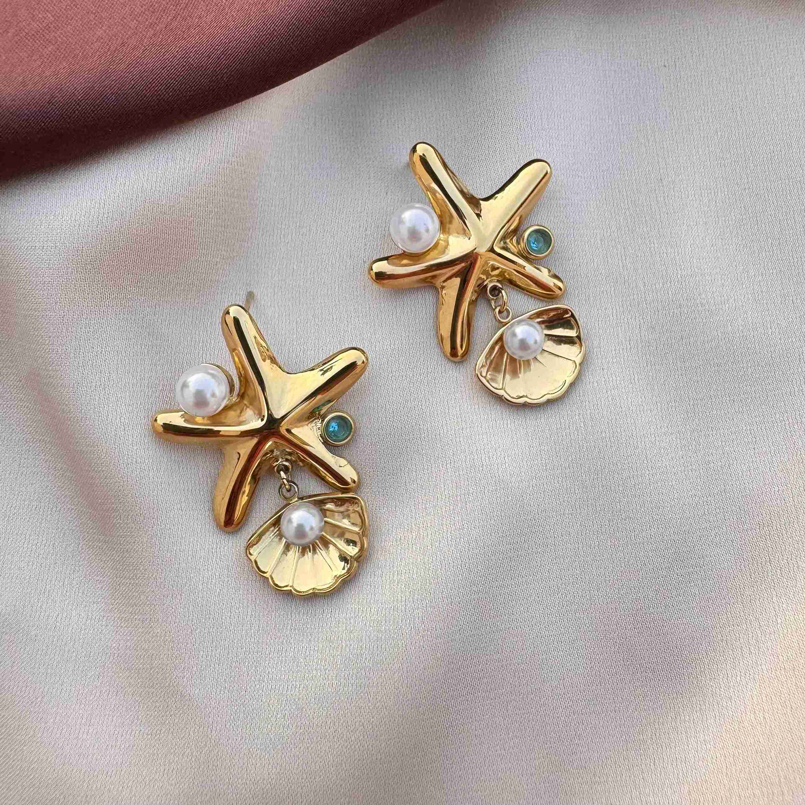 TFC Shell Star Gold Plated Dangler Earrings