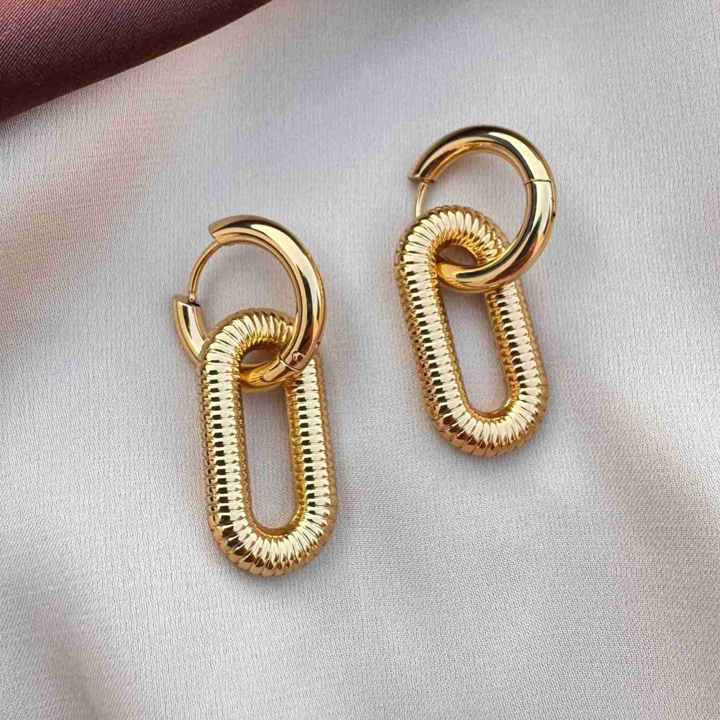 TFC Chain Lock Gold Plated Dangler Earrings