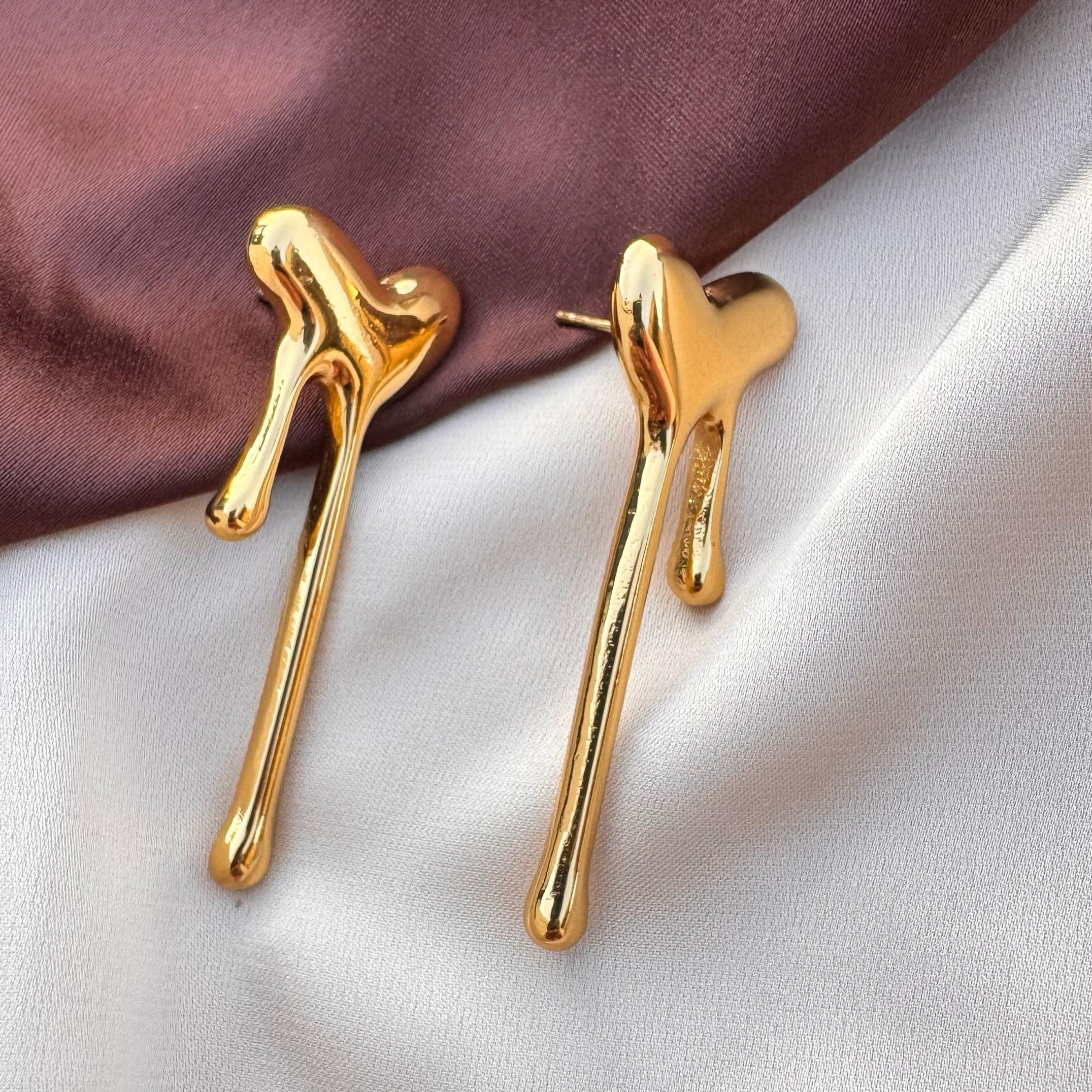 TFC Melting Heart Long Gold Plated Stud Earring