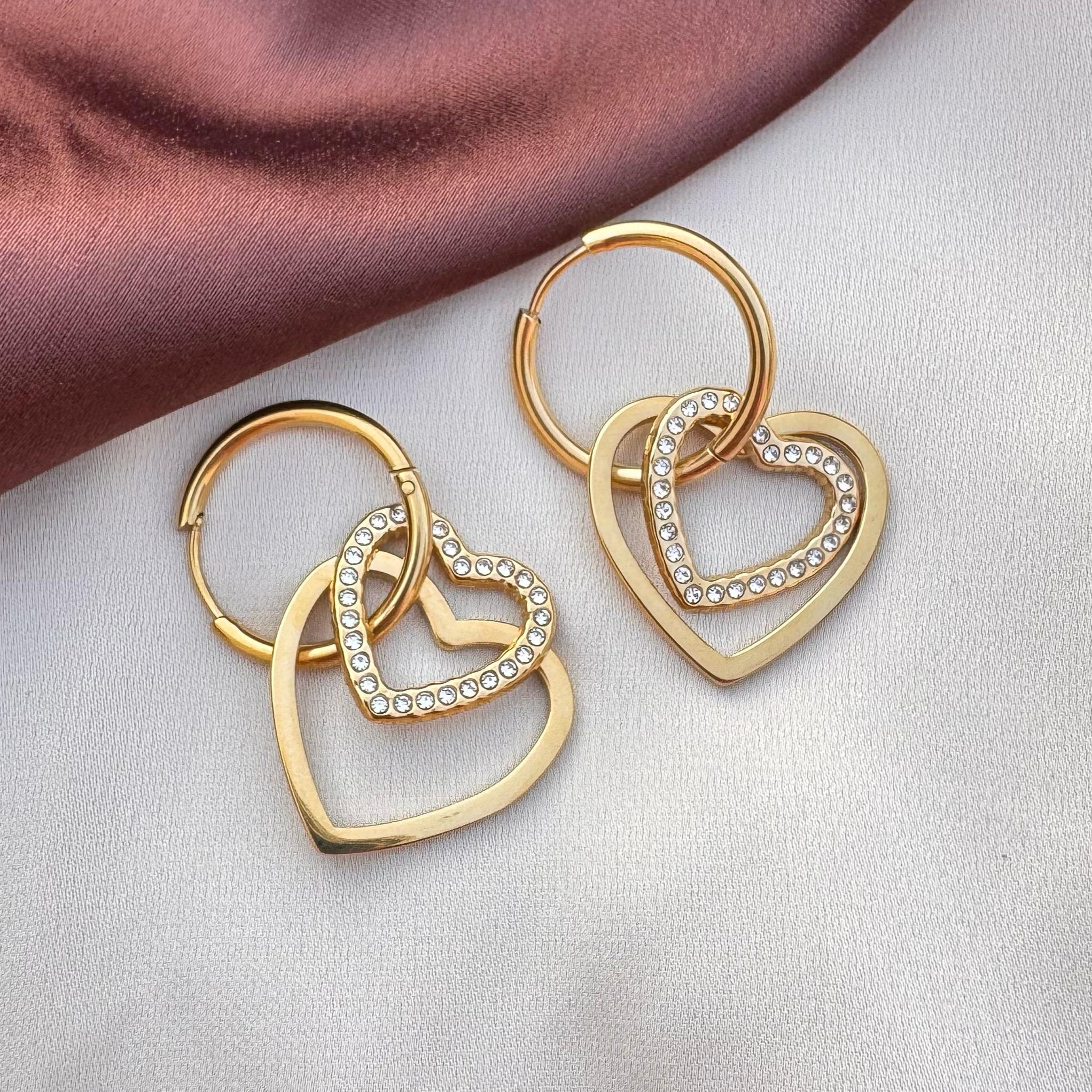 TFC Double Heart Crystal Gold Plated Earrings