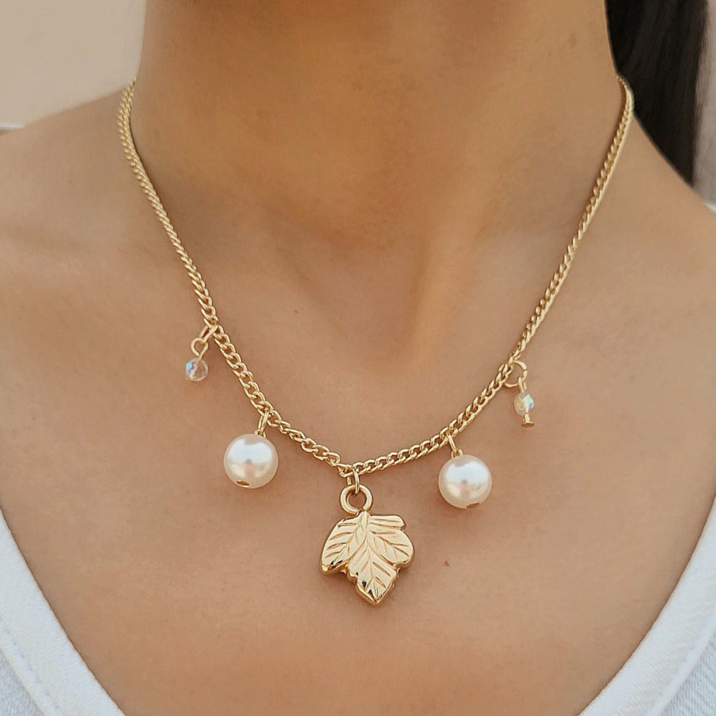 TFC Pearl Leaf Gold plated necklace