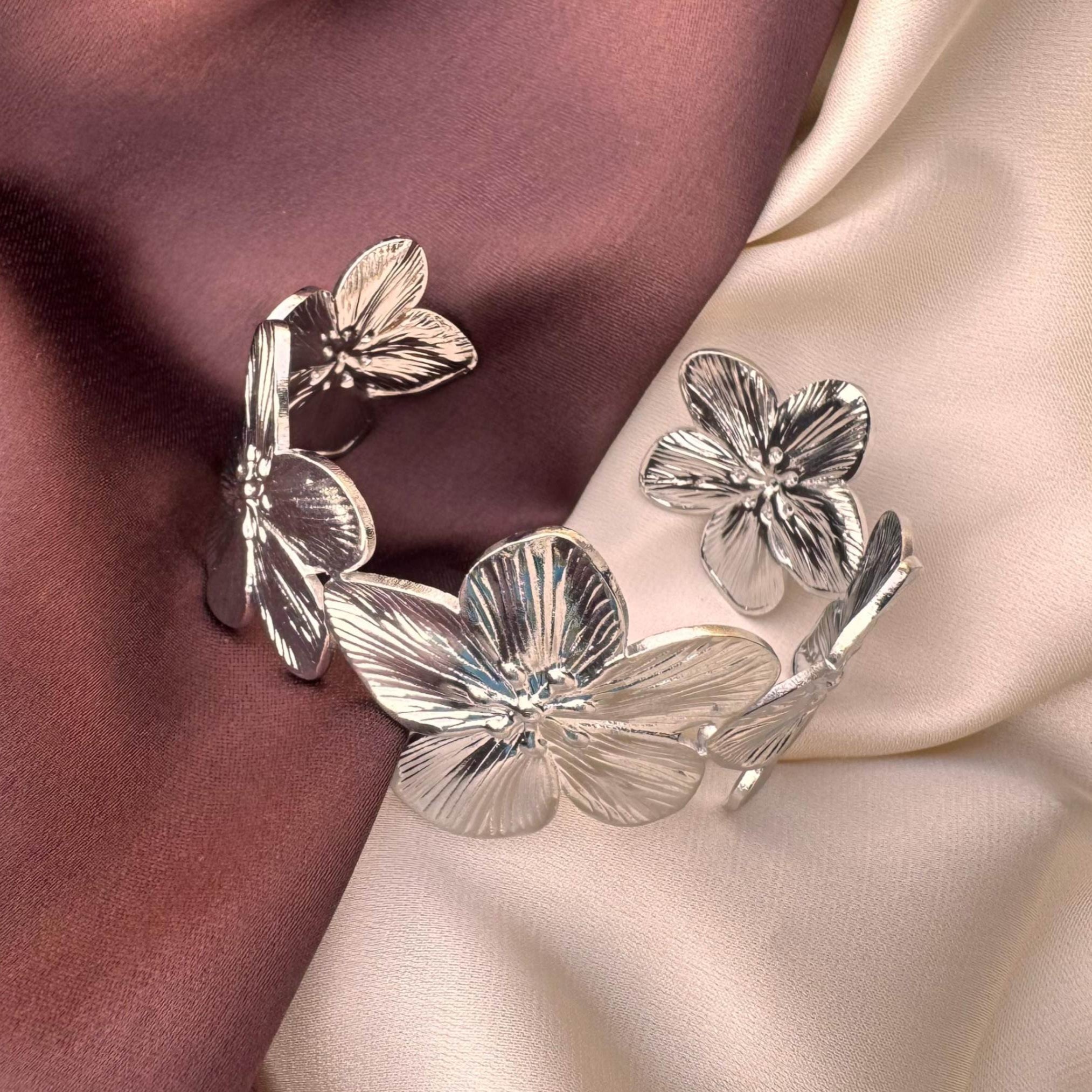 TFC Adjustable Spring Bloom Silver Plated Cuff Bracelet
