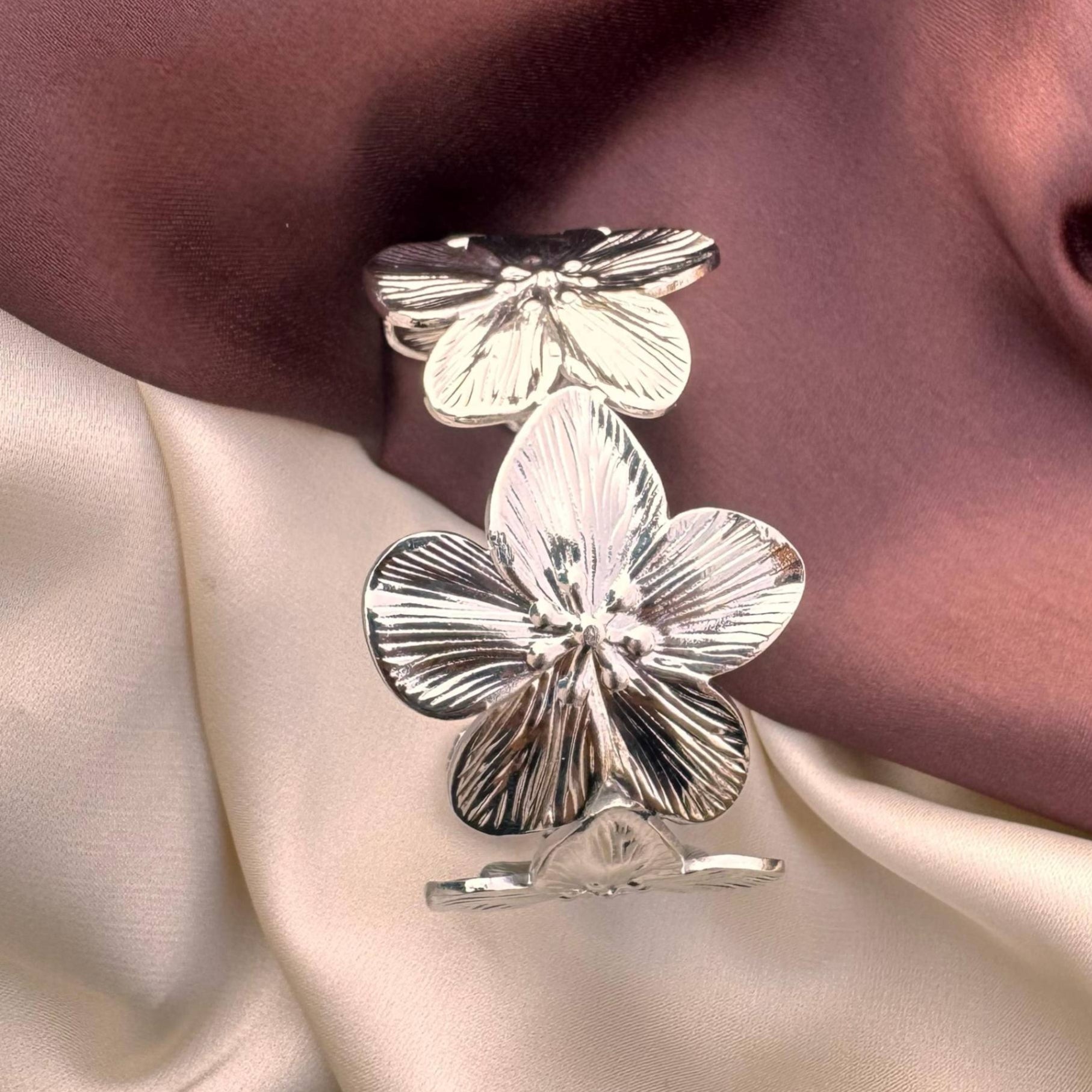 TFC Adjustable Spring Bloom Silver Plated Cuff Bracelet