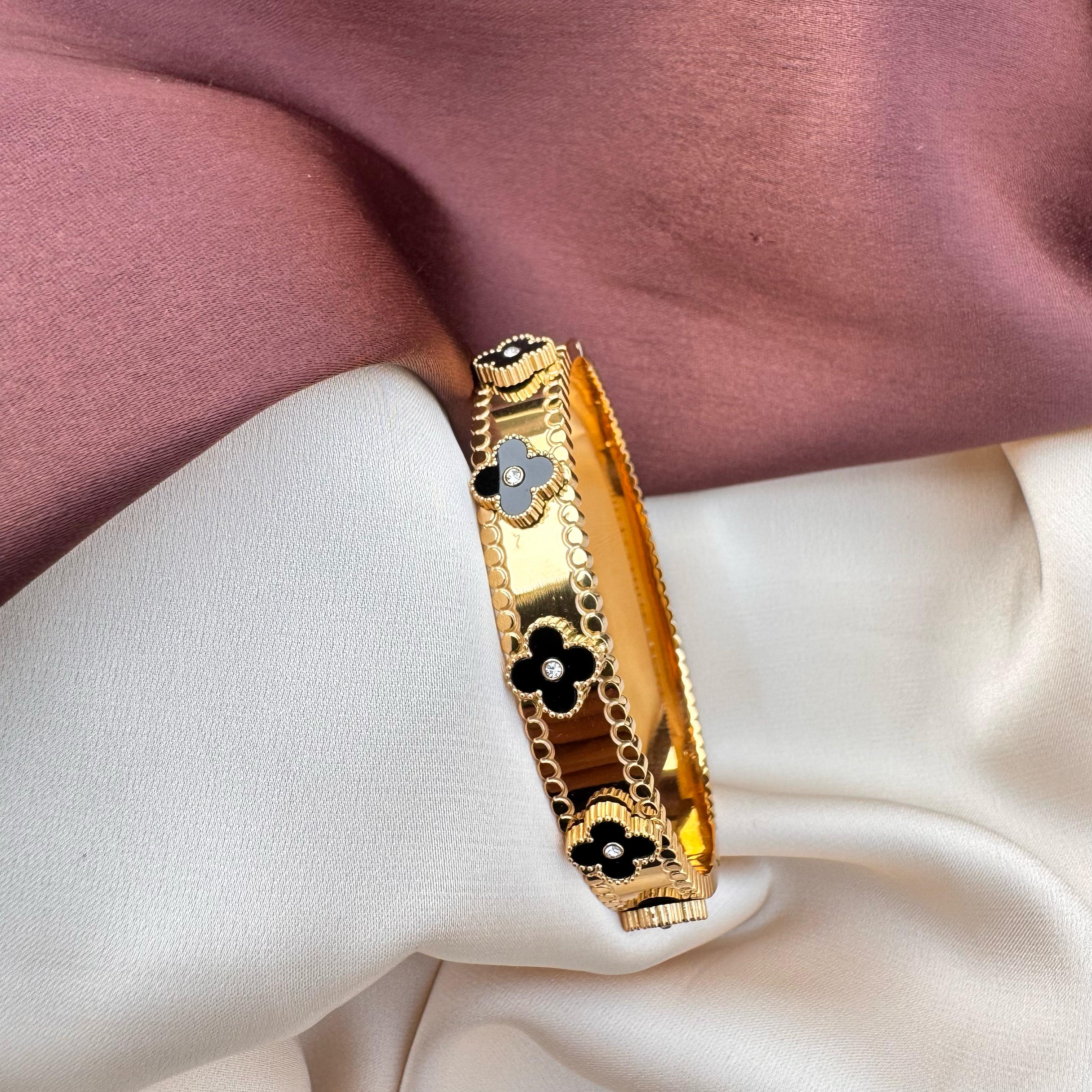 TFC Size 2.6 Black Gemcrest Gold Plated Bracelet Bangle