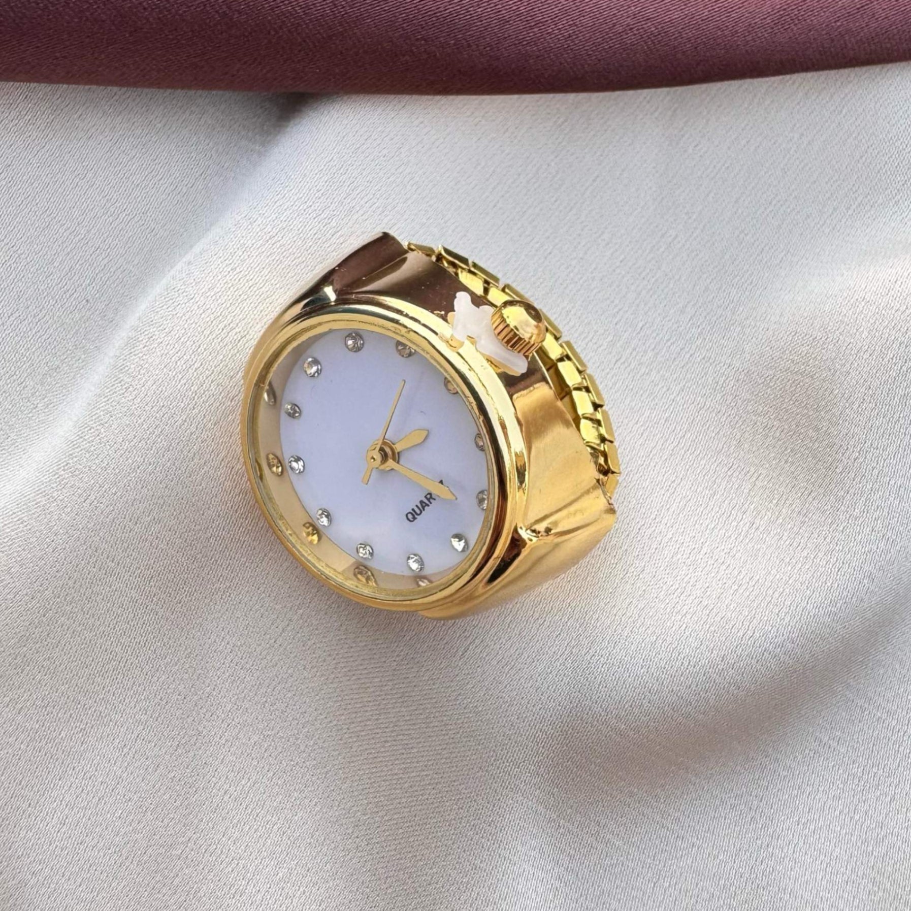 TFC Stone Quartz Gold Plated Adjustable Watch Ring